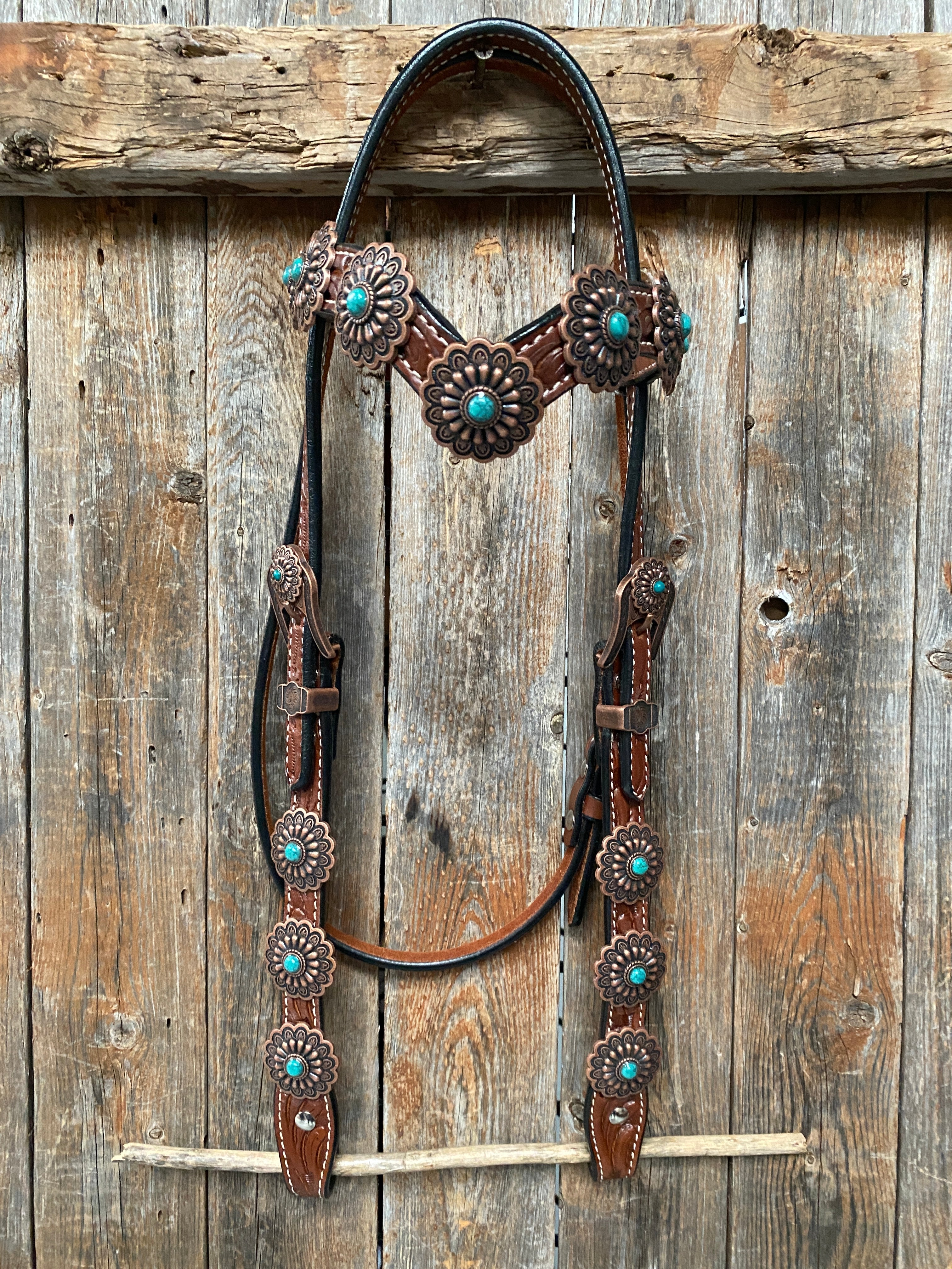 Medium Oil Copper Turquoise Browband Tack Set #BBBC468 - RODEO DRIVE