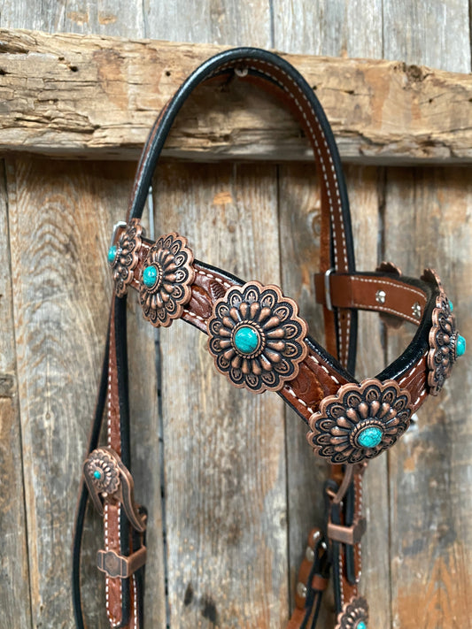 Medium Oil Copper Turquoise Browband Tack Set #BBBC468 - RODEO DRIVE