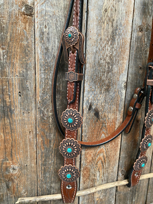 Medium Oil Copper Turquoise Browband Tack Set #BBBC468 - RODEO DRIVE