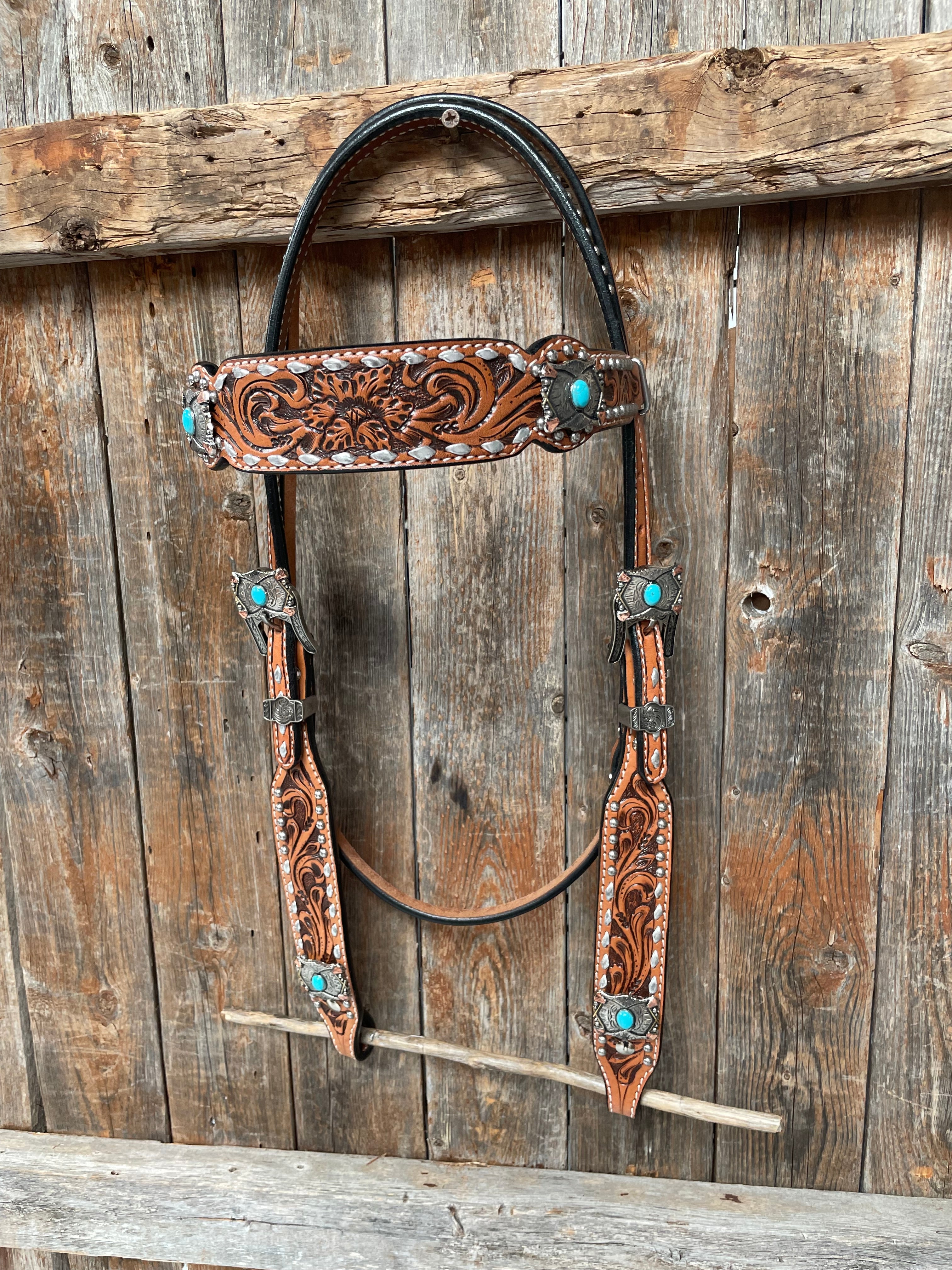 Silver Buckstitch with Turquoise Browband / One Ear / Breastcollar #BBBC478 - RODEO DRIVE