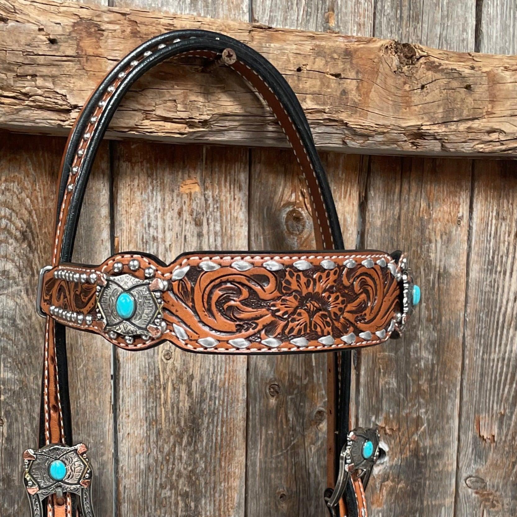 Silver Buckstitch with Turquoise Browband / One Ear / Breastcollar #BBBC478 - RODEO DRIVE