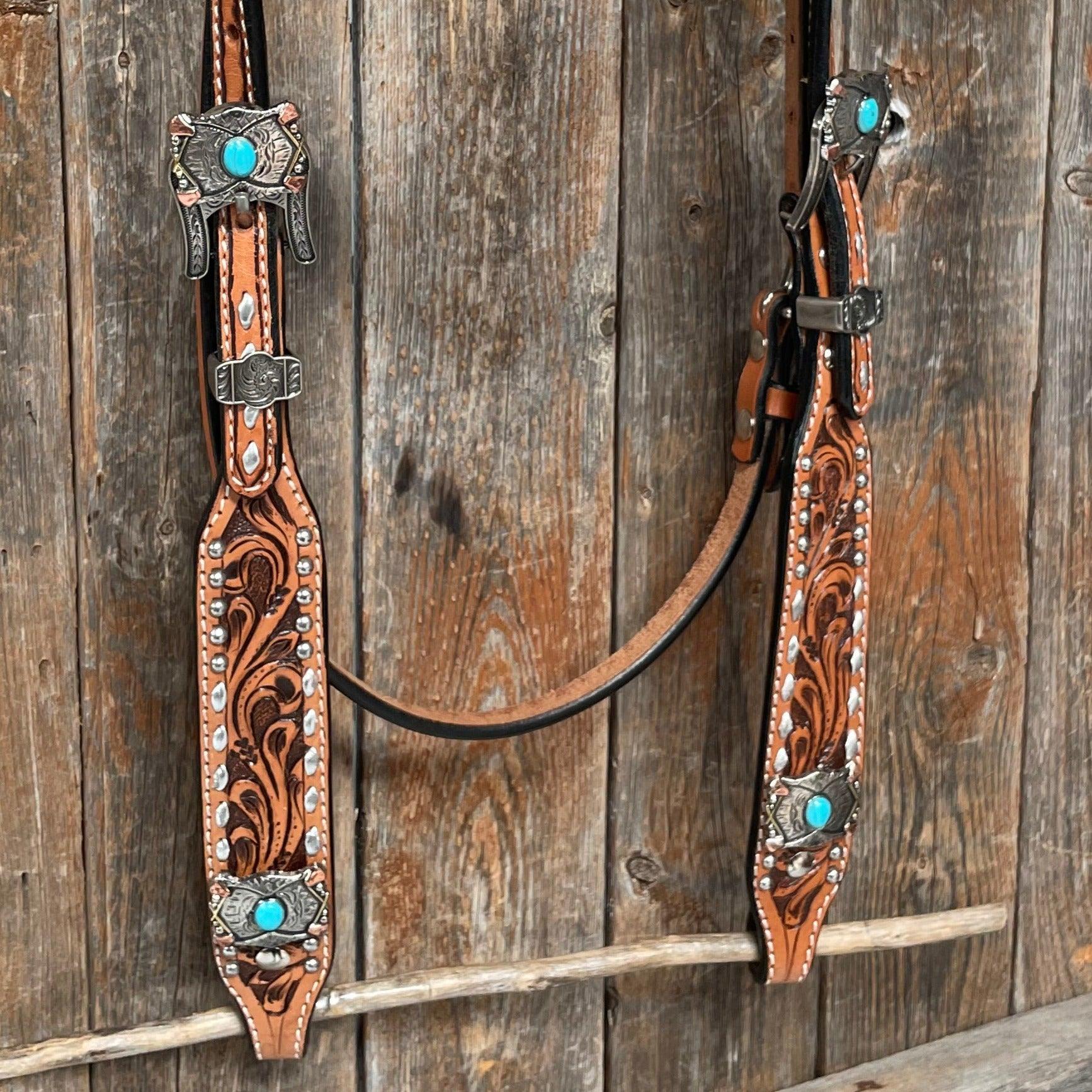 Silver Buckstitch with Turquoise Browband / One Ear / Breastcollar #BBBC478 - RODEO DRIVE