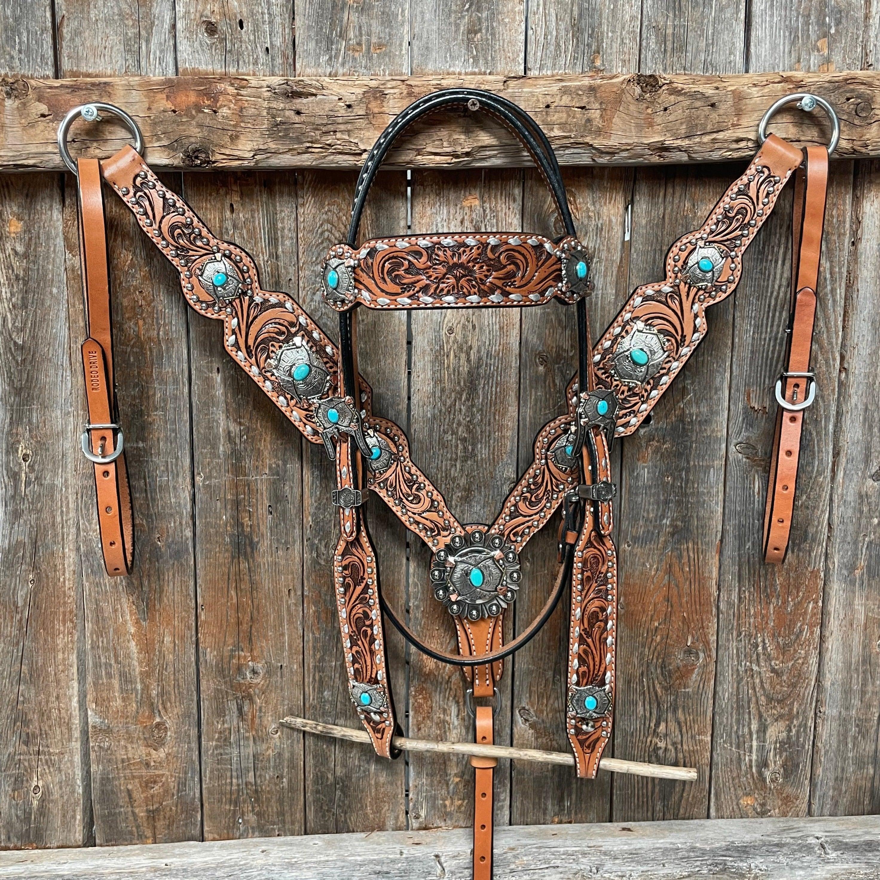 Silver Buckstitch with Turquoise Browband / One Ear / Breastcollar #BBBC478 - RODEO DRIVE