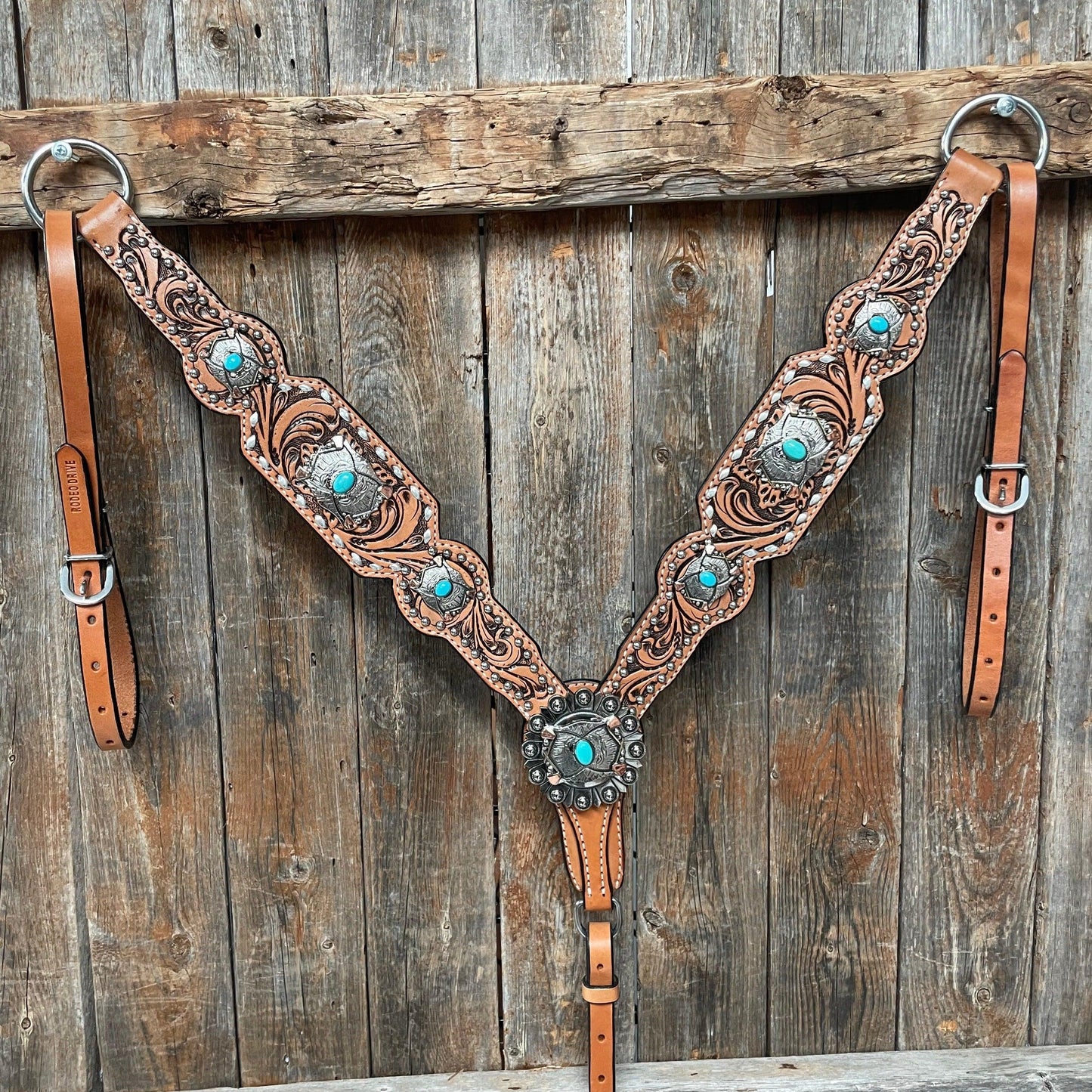 Silver Buckstitch with Turquoise Browband / One Ear / Breastcollar #BBBC478 - RODEO DRIVE