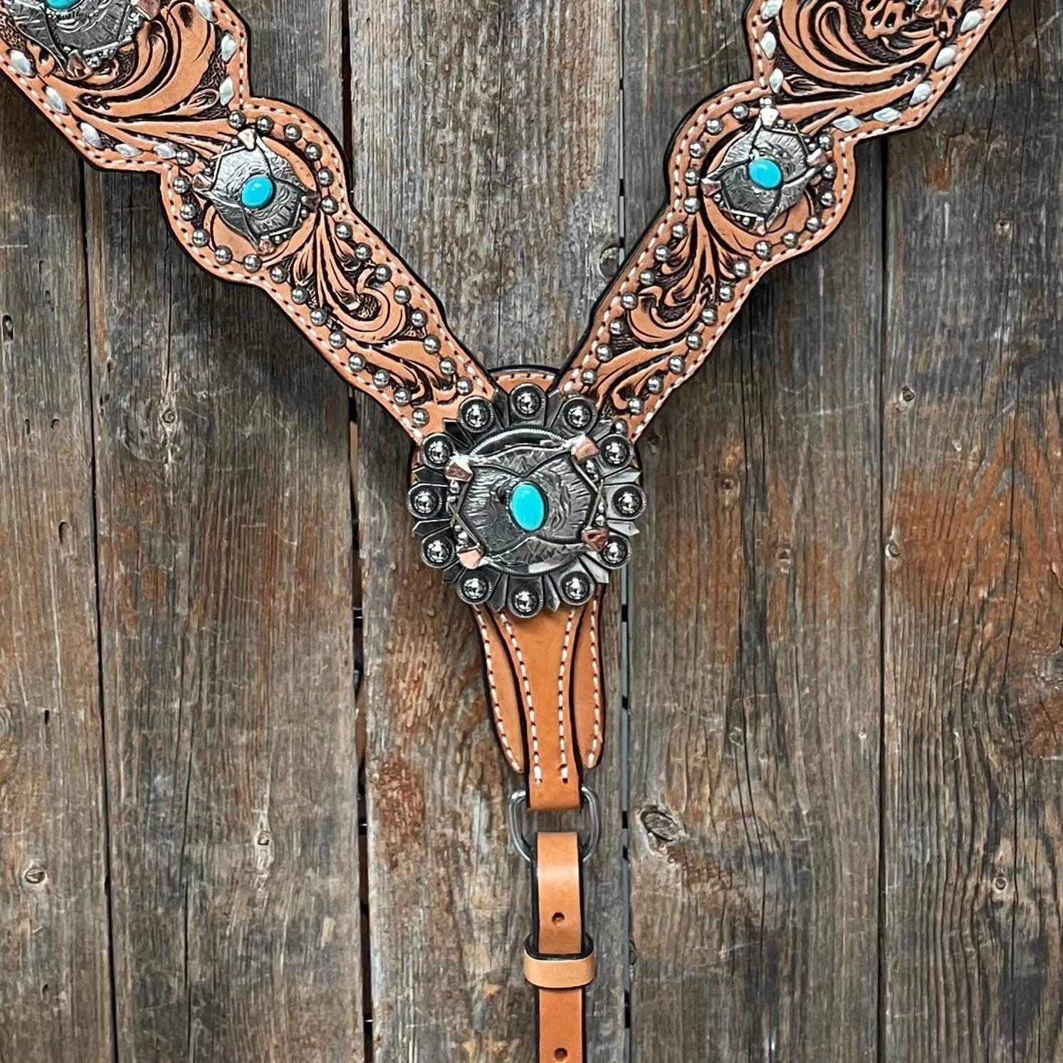 Silver Buckstitch with Turquoise Browband / One Ear / Breastcollar #BBBC478 - RODEO DRIVE