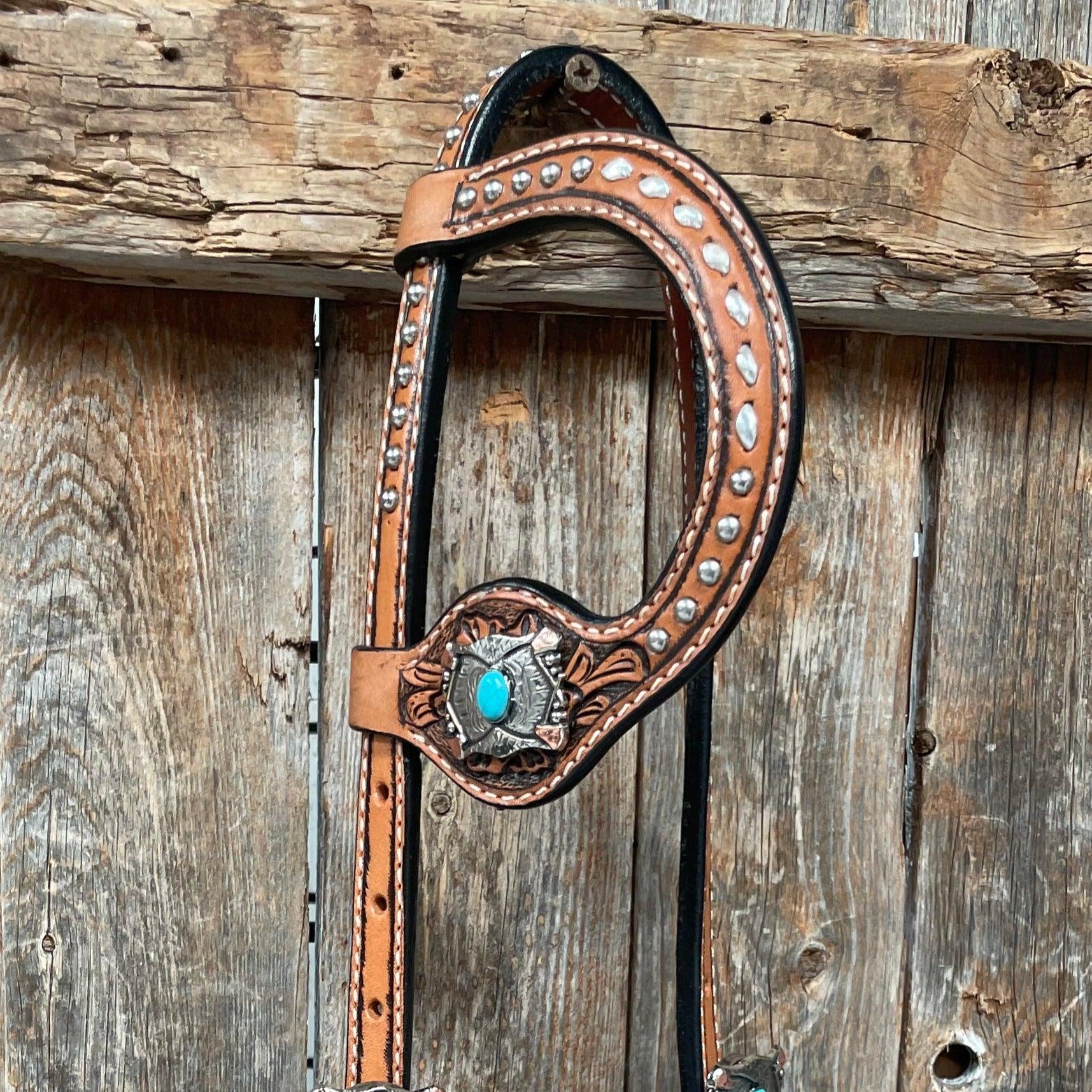 Silver Buckstitch with Turquoise Browband / One Ear / Breastcollar #BBBC478 - RODEO DRIVE