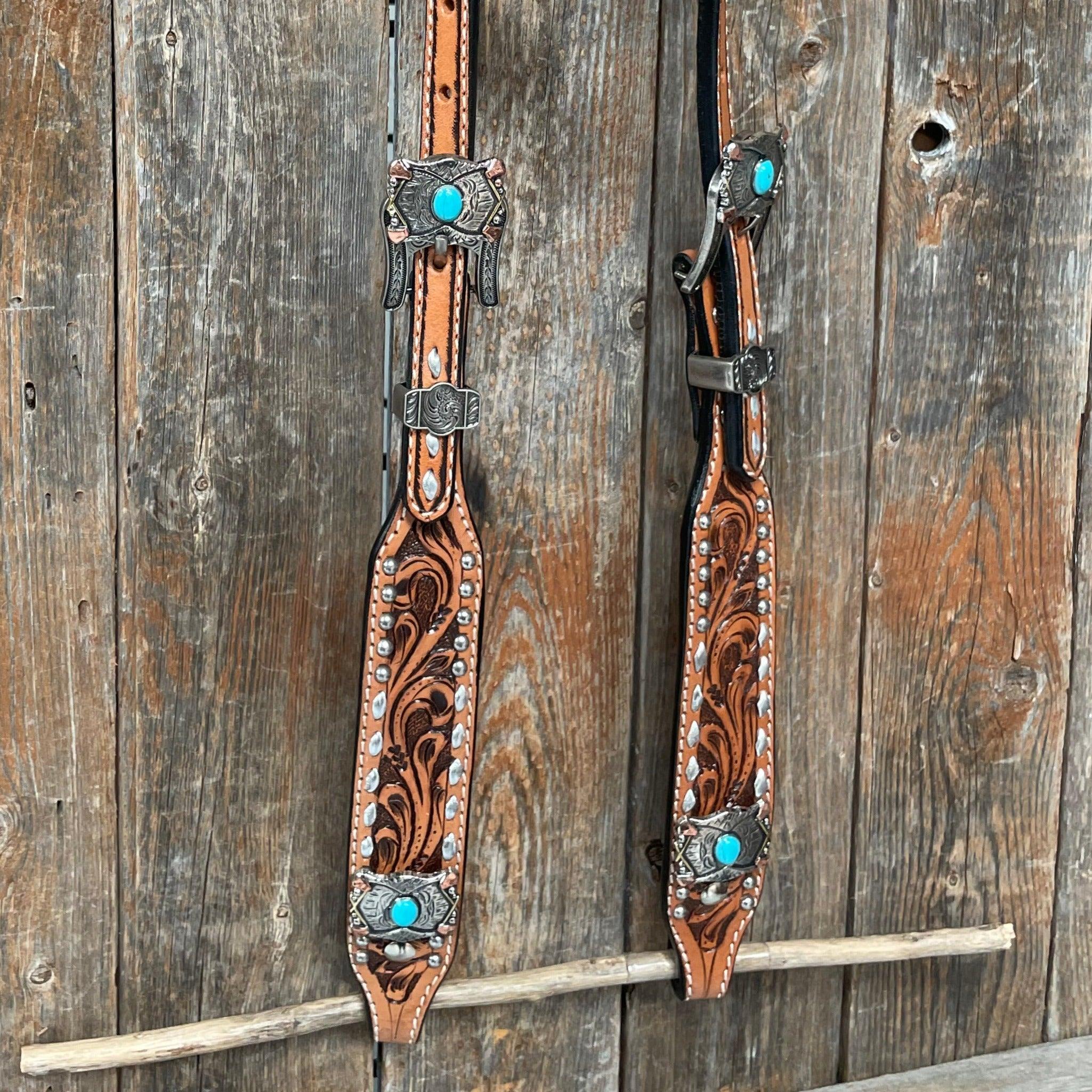 Silver Buckstitch with Turquoise Browband / One Ear / Breastcollar #BBBC478 - RODEO DRIVE