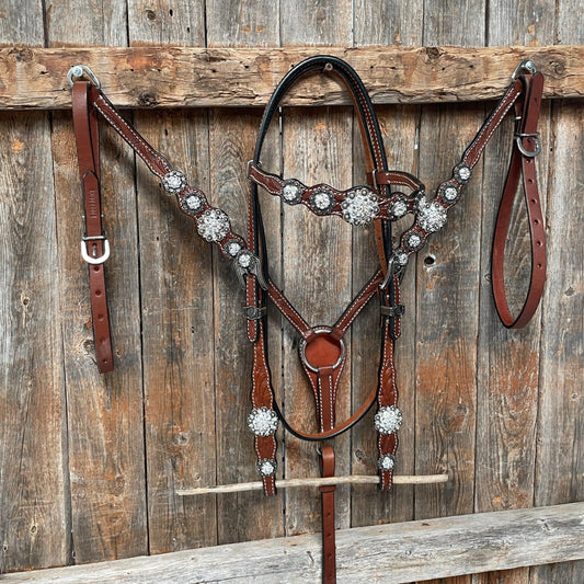 Medium Oil Floral Scalloped Clear Browband / One Ear / Breastcollar Buckstitch #BBBC485 - RODEO DRIVE