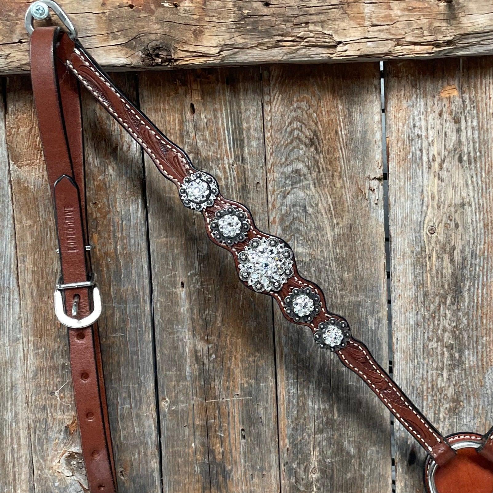 Medium Oil Floral Scalloped Clear Browband / One Ear / Breastcollar Buckstitch #BBBC485 - RODEO DRIVE