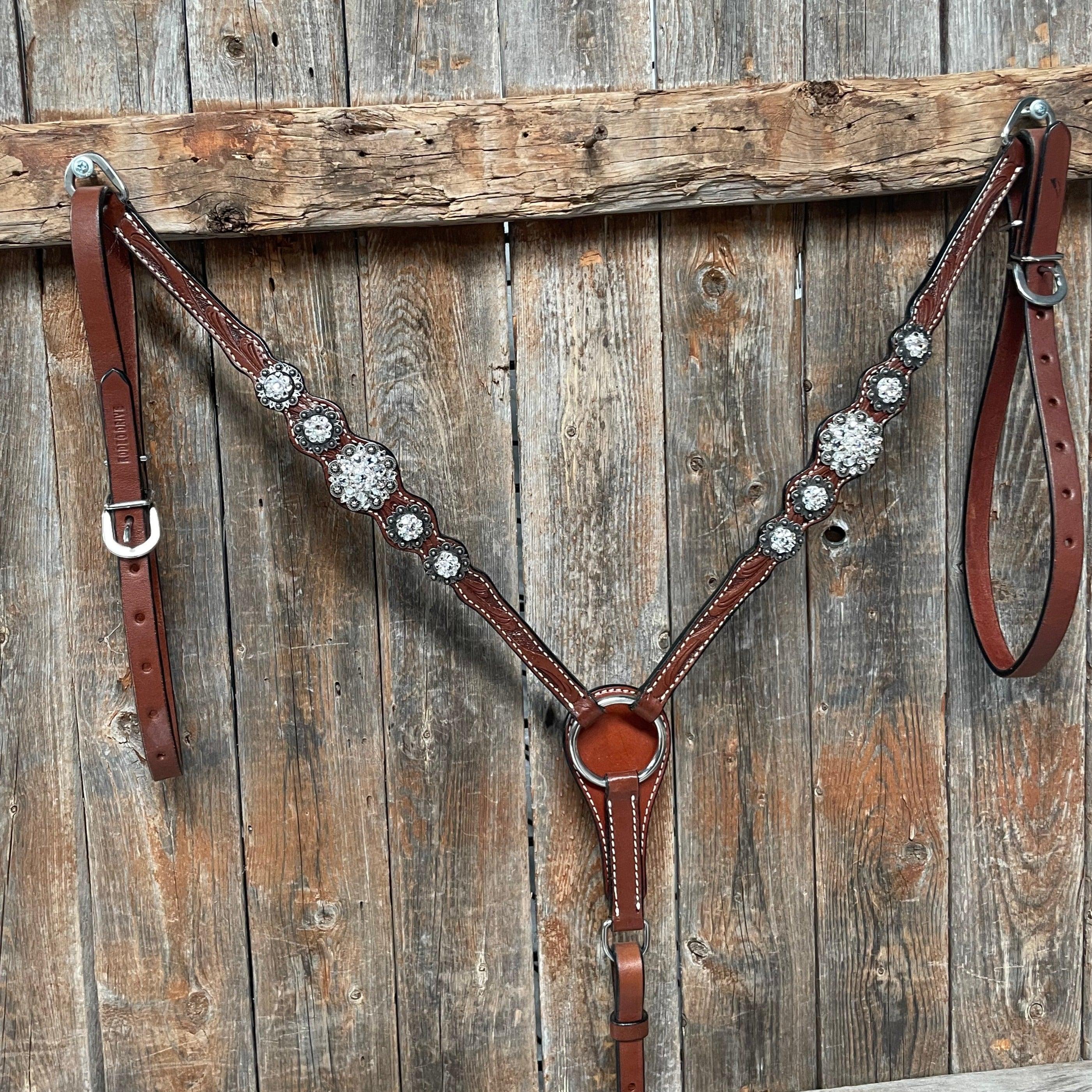 Medium Oil Floral Scalloped Clear Browband / One Ear / Breastcollar Buckstitch #BBBC485 - RODEO DRIVE