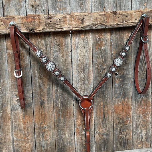 Medium Oil Floral Scalloped Clear Browband / One Ear / Breastcollar Buckstitch #BBBC485 - RODEO DRIVE