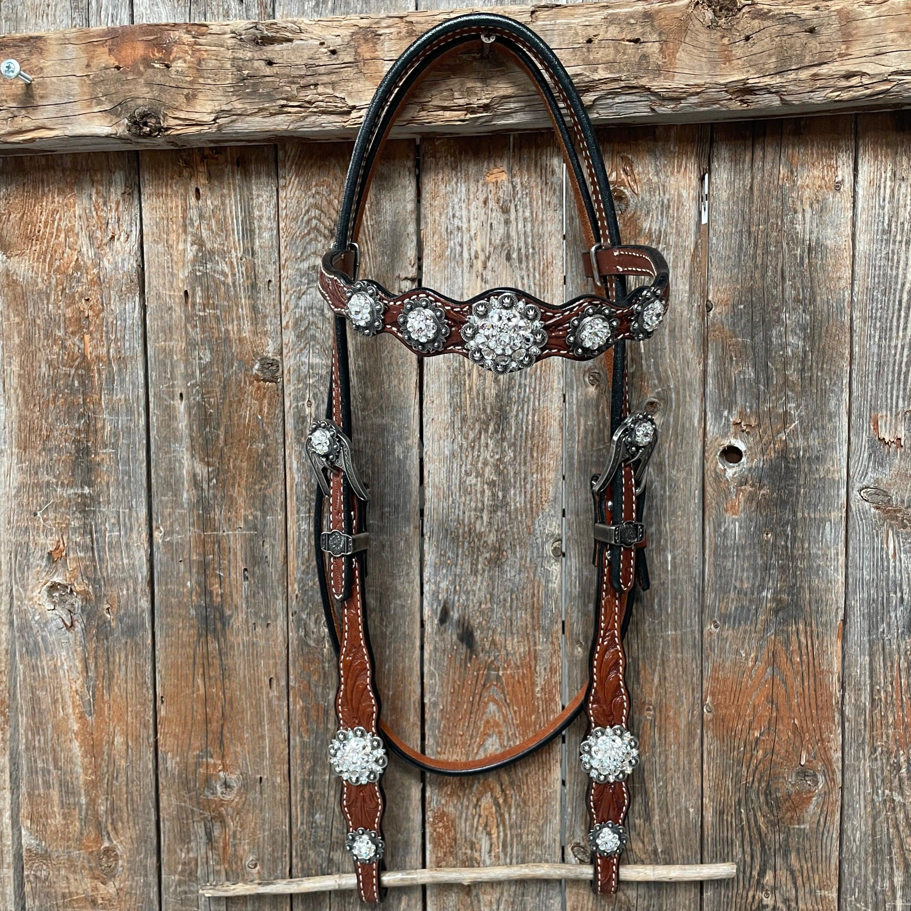 Medium Oil Floral Scalloped Clear Browband / One Ear / Breastcollar Buckstitch #BBBC485 - RODEO DRIVE