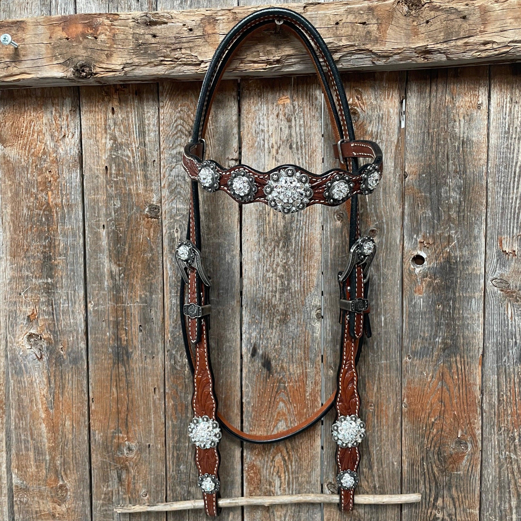 Medium Oil Floral Scalloped Clear Browband / One Ear / Breastcollar Buckstitch #BBBC485 - RODEO DRIVE