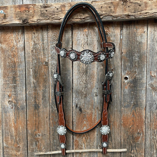 Medium Oil Floral Scalloped Clear Browband / One Ear / Breastcollar Buckstitch #BBBC485 - RODEO DRIVE