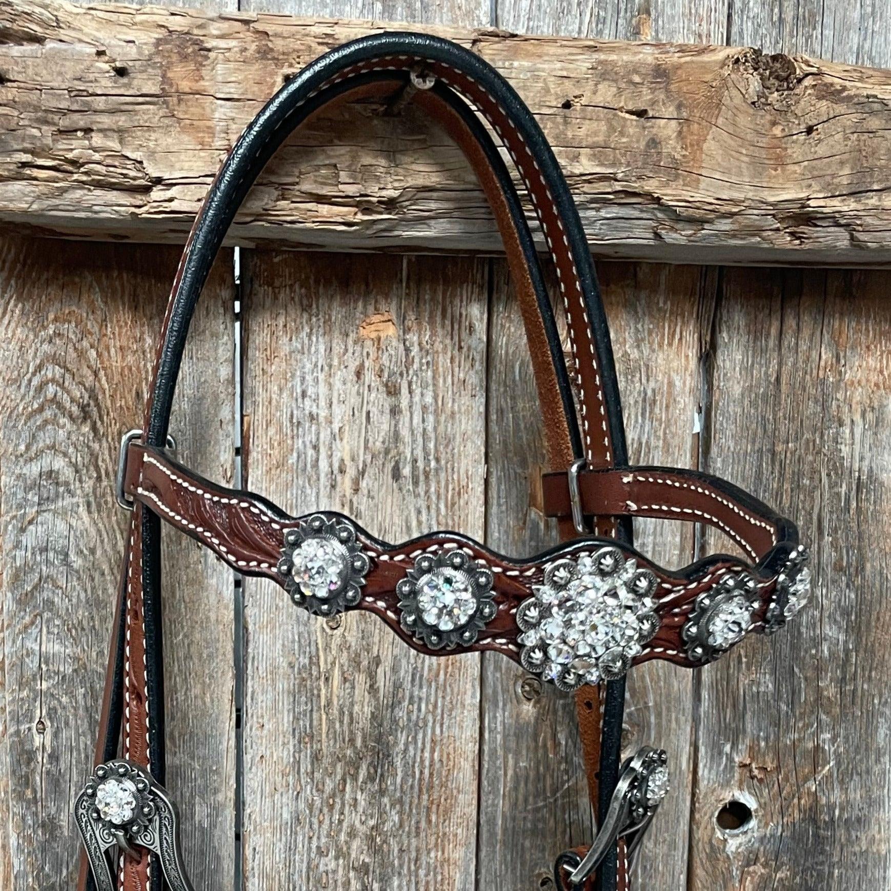 Medium Oil Floral Scalloped Clear Browband / One Ear / Breastcollar Buckstitch #BBBC485 - RODEO DRIVE