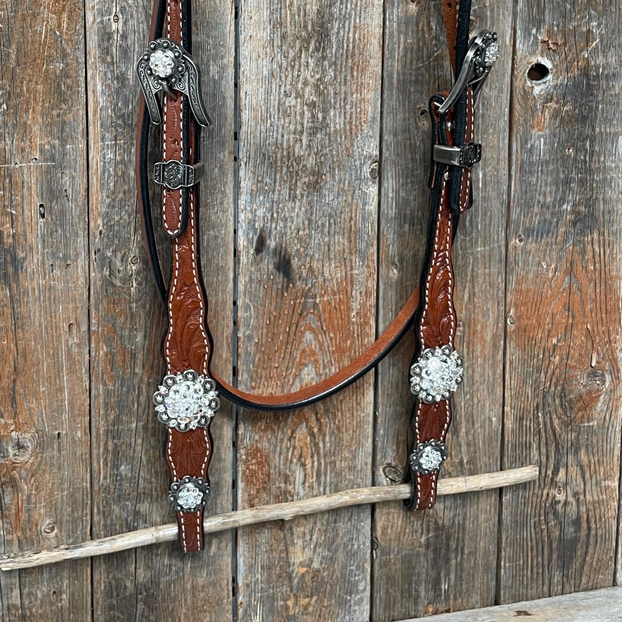 Medium Oil Floral Scalloped Clear Browband / One Ear / Breastcollar Buckstitch #BBBC485 - RODEO DRIVE