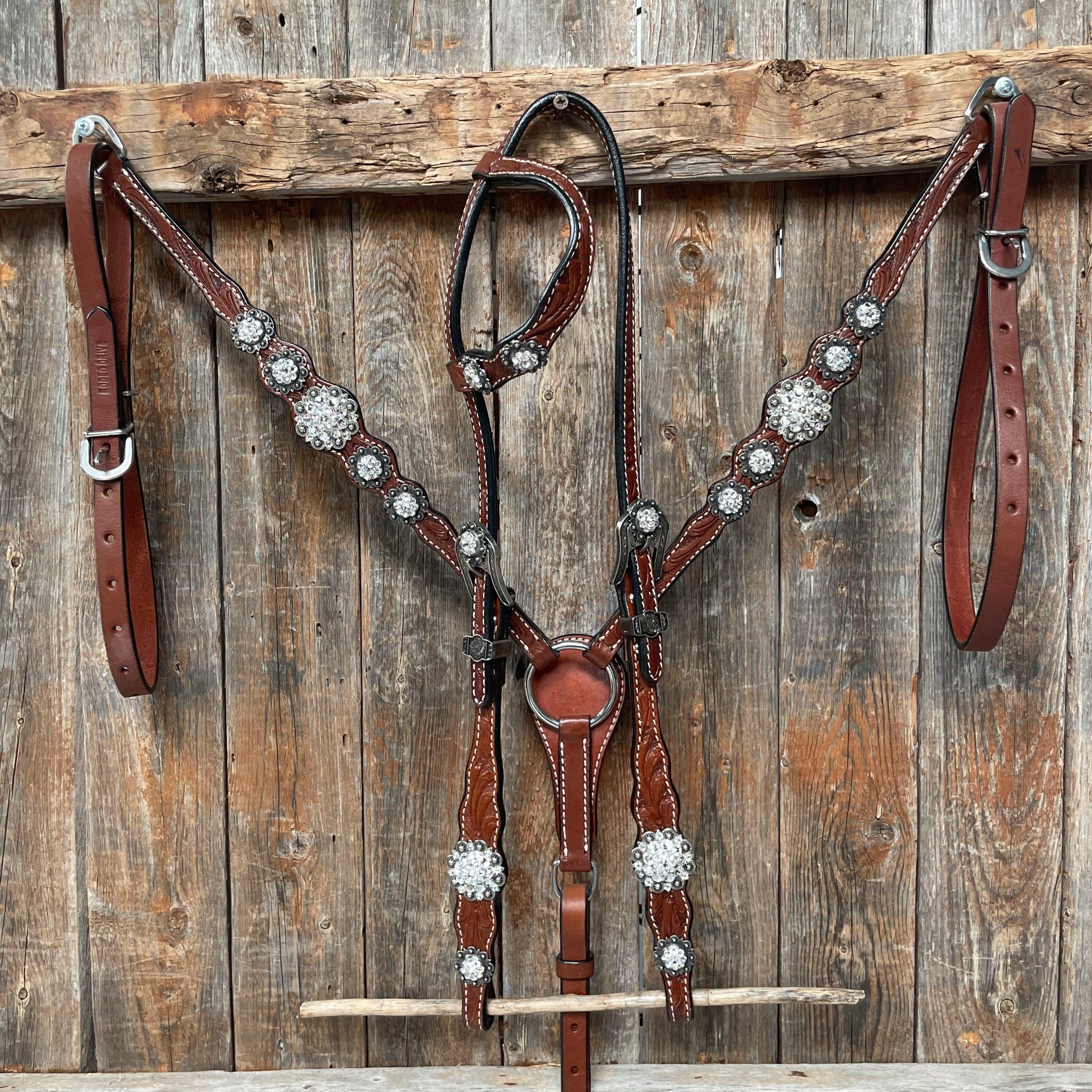 Medium Oil Floral Scalloped Clear Browband / One Ear / Breastcollar Buckstitch #BBBC485 - RODEO DRIVE