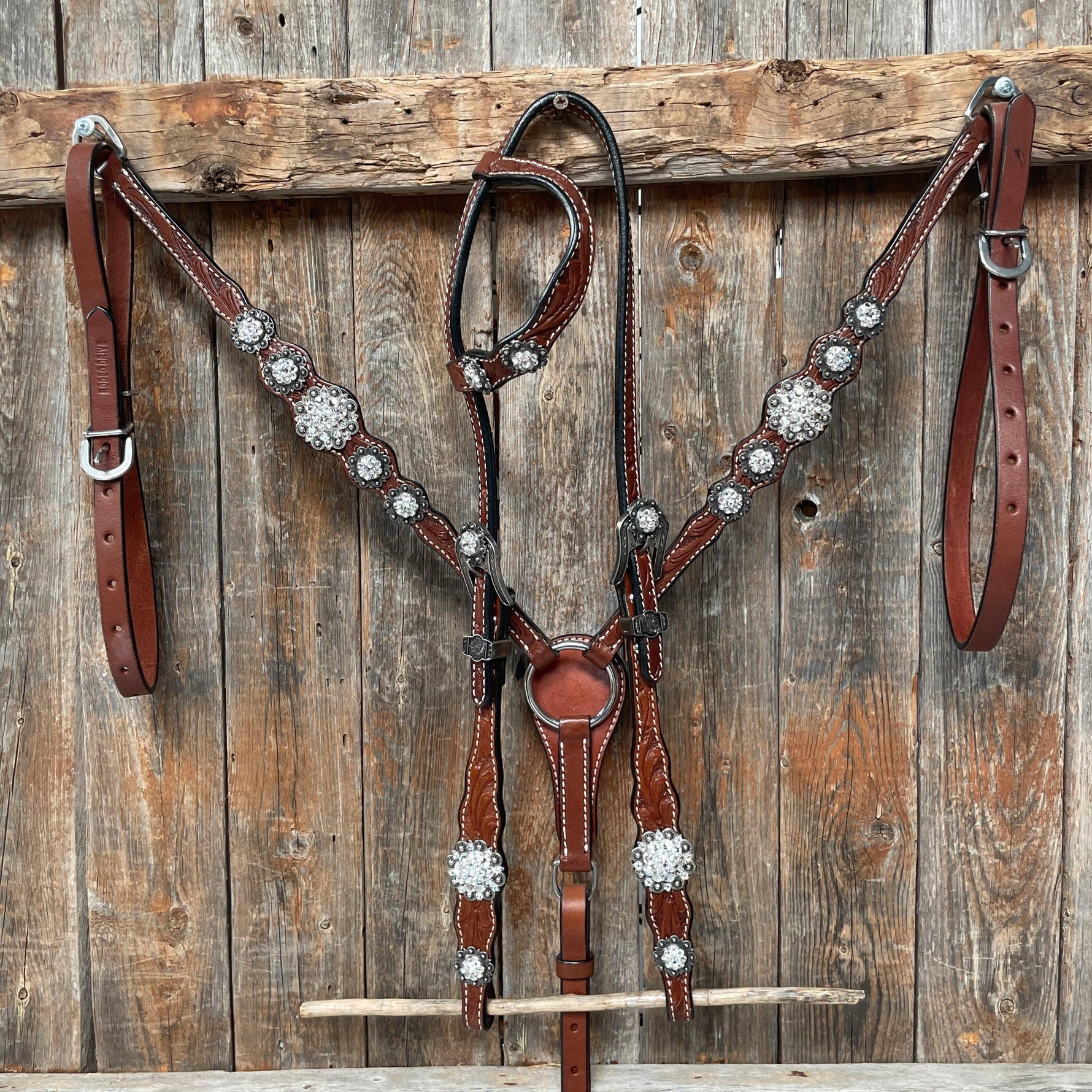 Medium Oil Floral Scalloped Clear Browband / One Ear / Breastcollar Buckstitch #BBBC485 - RODEO DRIVE