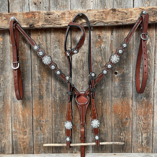 Medium Oil Floral Scalloped Clear Browband / One Ear / Breastcollar Buckstitch #BBBC485 - RODEO DRIVE