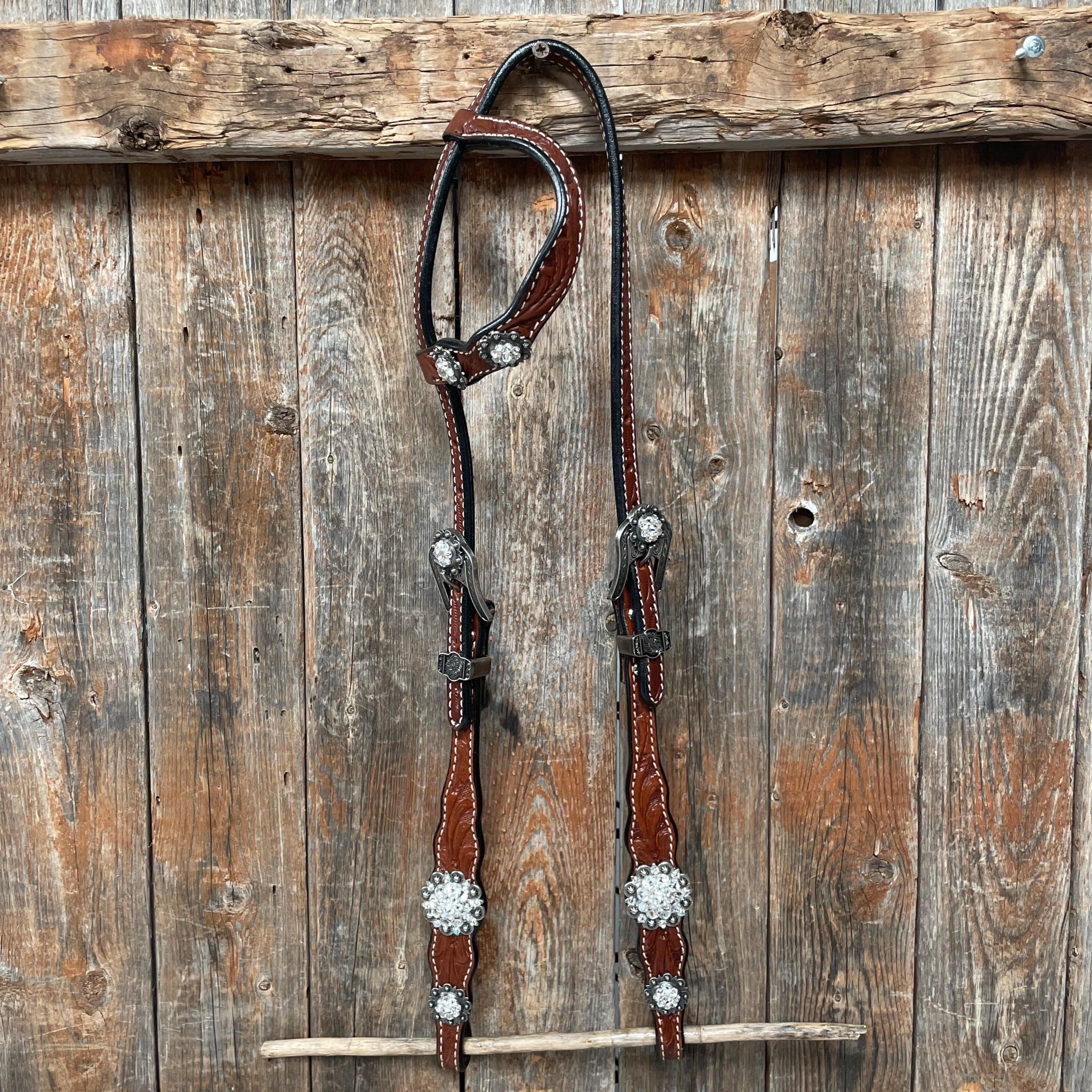 Medium Oil Floral Scalloped Clear Browband / One Ear / Breastcollar Buckstitch #BBBC485 - RODEO DRIVE