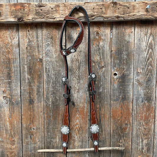 Medium Oil Floral Scalloped Clear Browband / One Ear / Breastcollar Buckstitch #BBBC485 - RODEO DRIVE