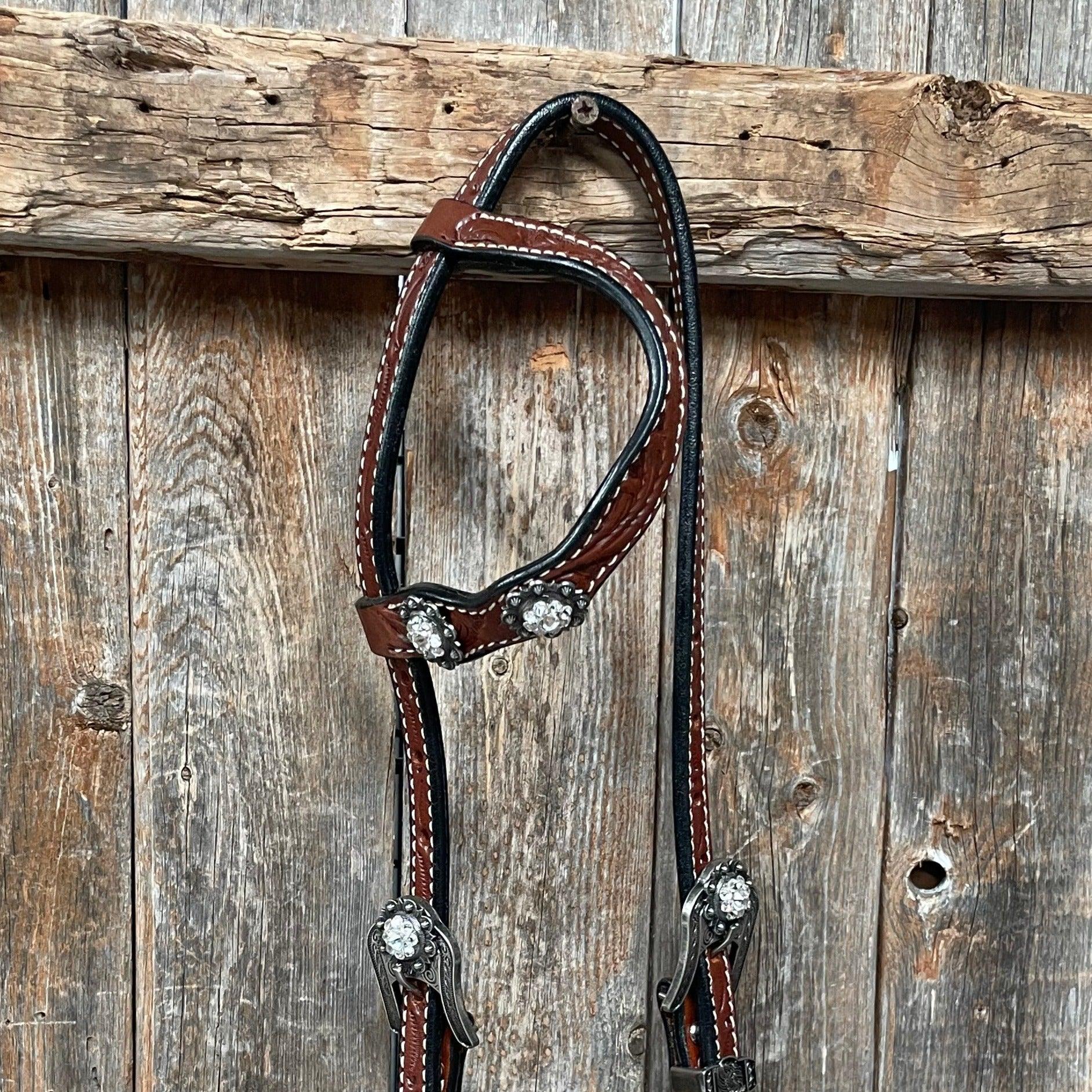 Medium Oil Floral Scalloped Clear Browband / One Ear / Breastcollar Buckstitch #BBBC485 - RODEO DRIVE