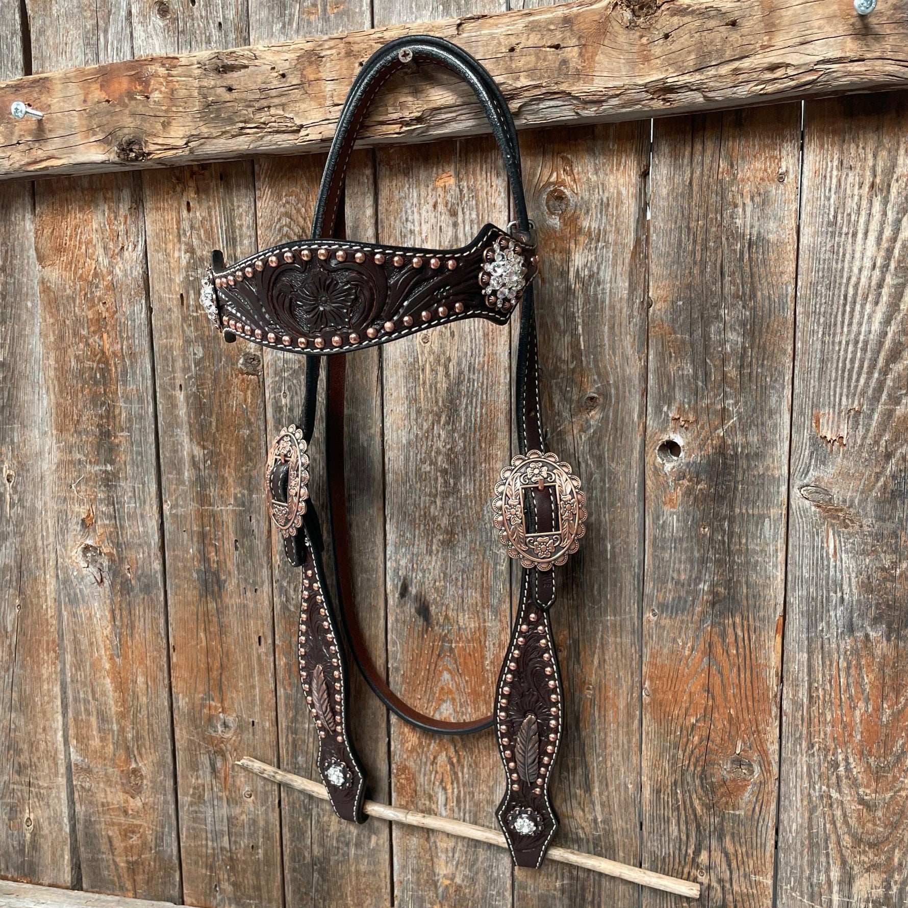 Dark Oil Floral Copper Dot Clear Browband / One Ear / Breastcollar Buckstitch #BBBC486 - RODEO DRIVE