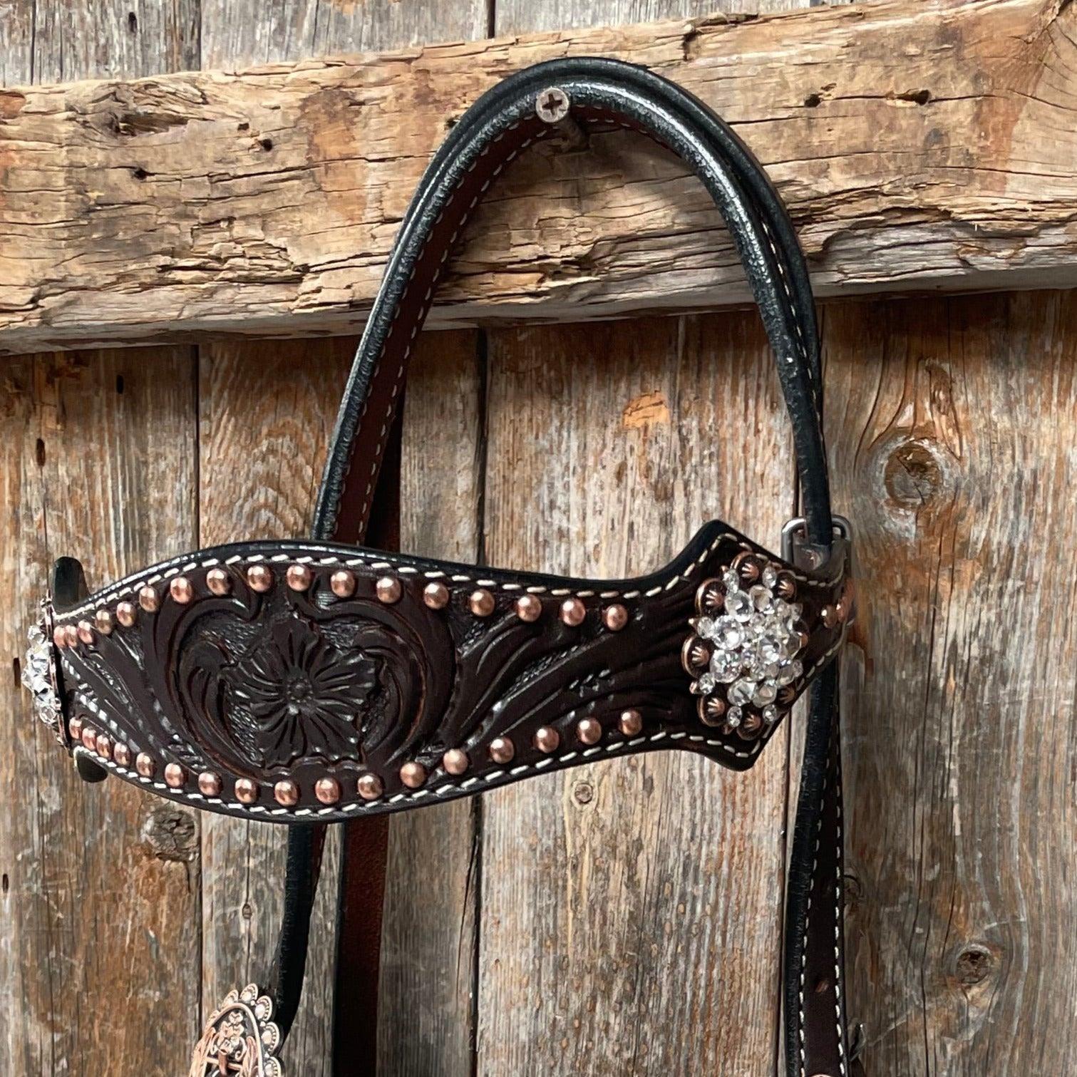 Dark Oil Floral Copper Dot Clear Browband / One Ear / Breastcollar Buckstitch #BBBC486 - RODEO DRIVE