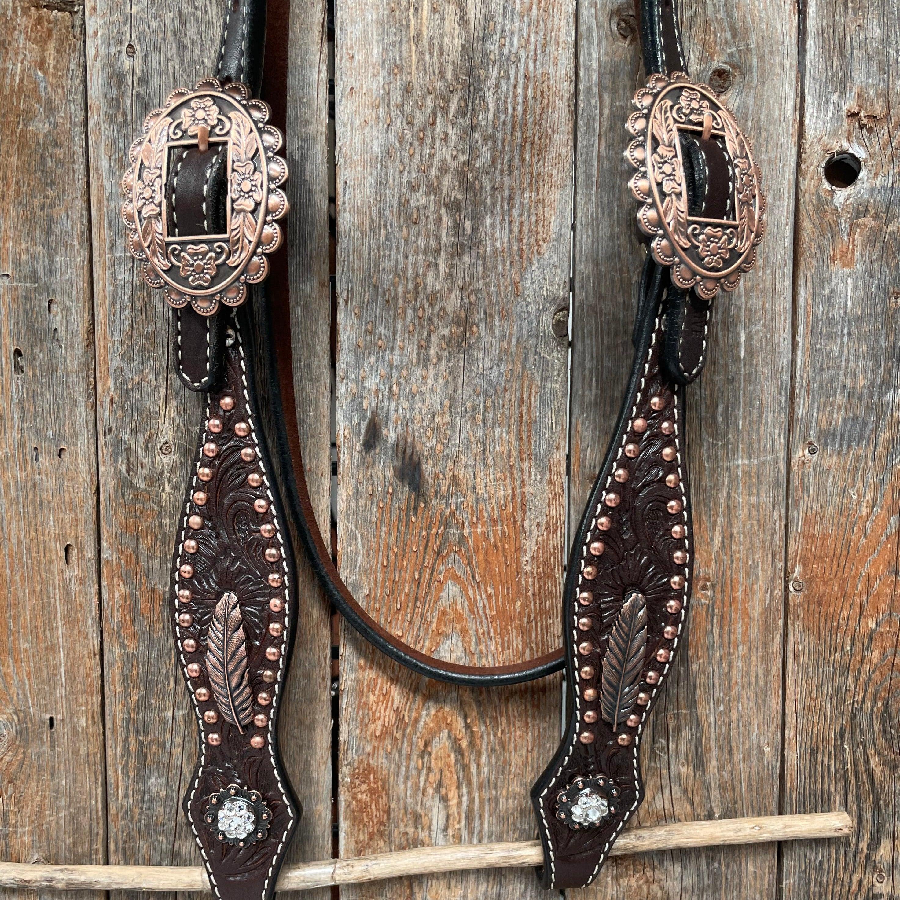 Dark Oil Floral Copper Dot Clear Browband / One Ear / Breastcollar Buckstitch #BBBC486 - RODEO DRIVE