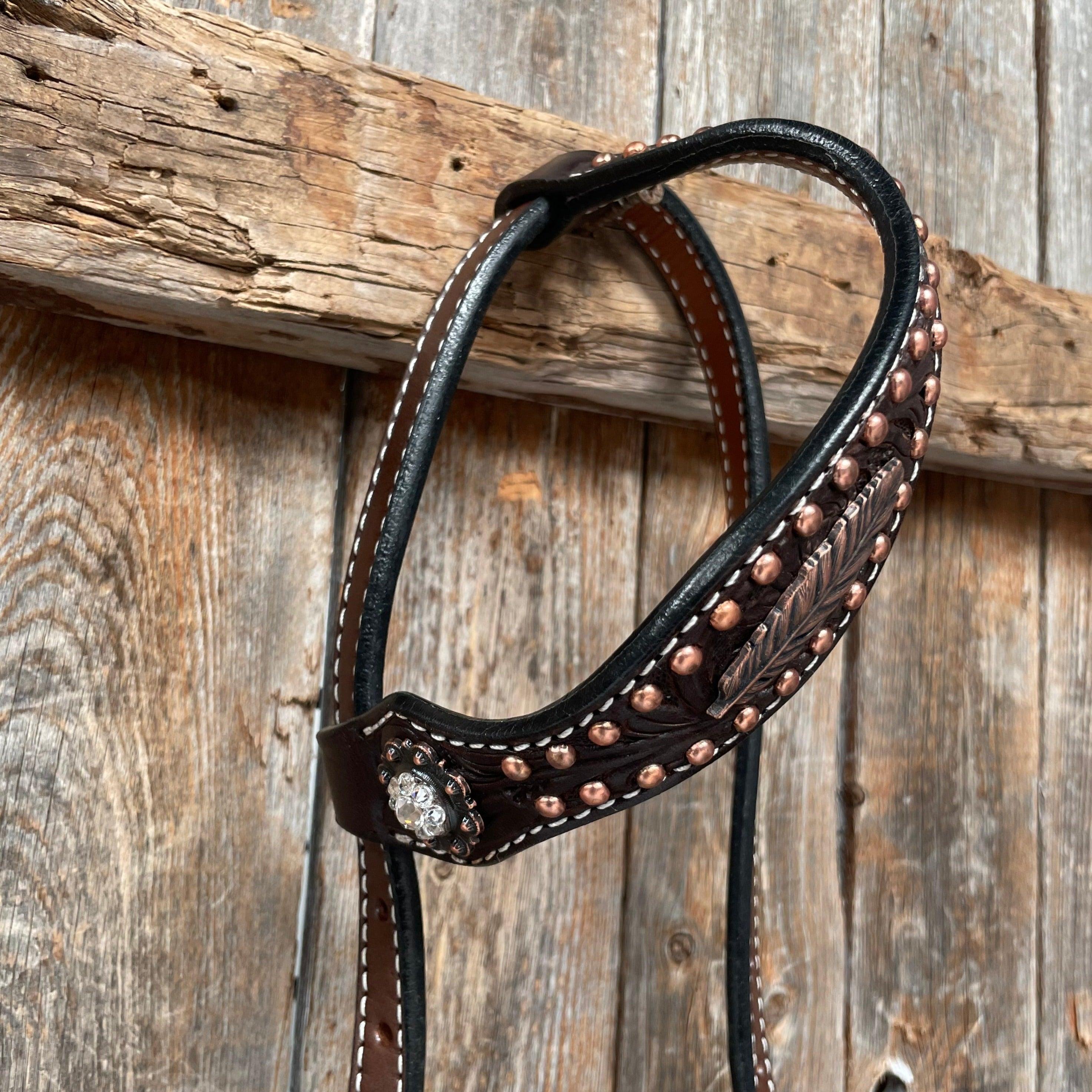 Dark Oil Floral Copper Dot Clear Browband / One Ear / Breastcollar Buckstitch #BBBC486 - RODEO DRIVE