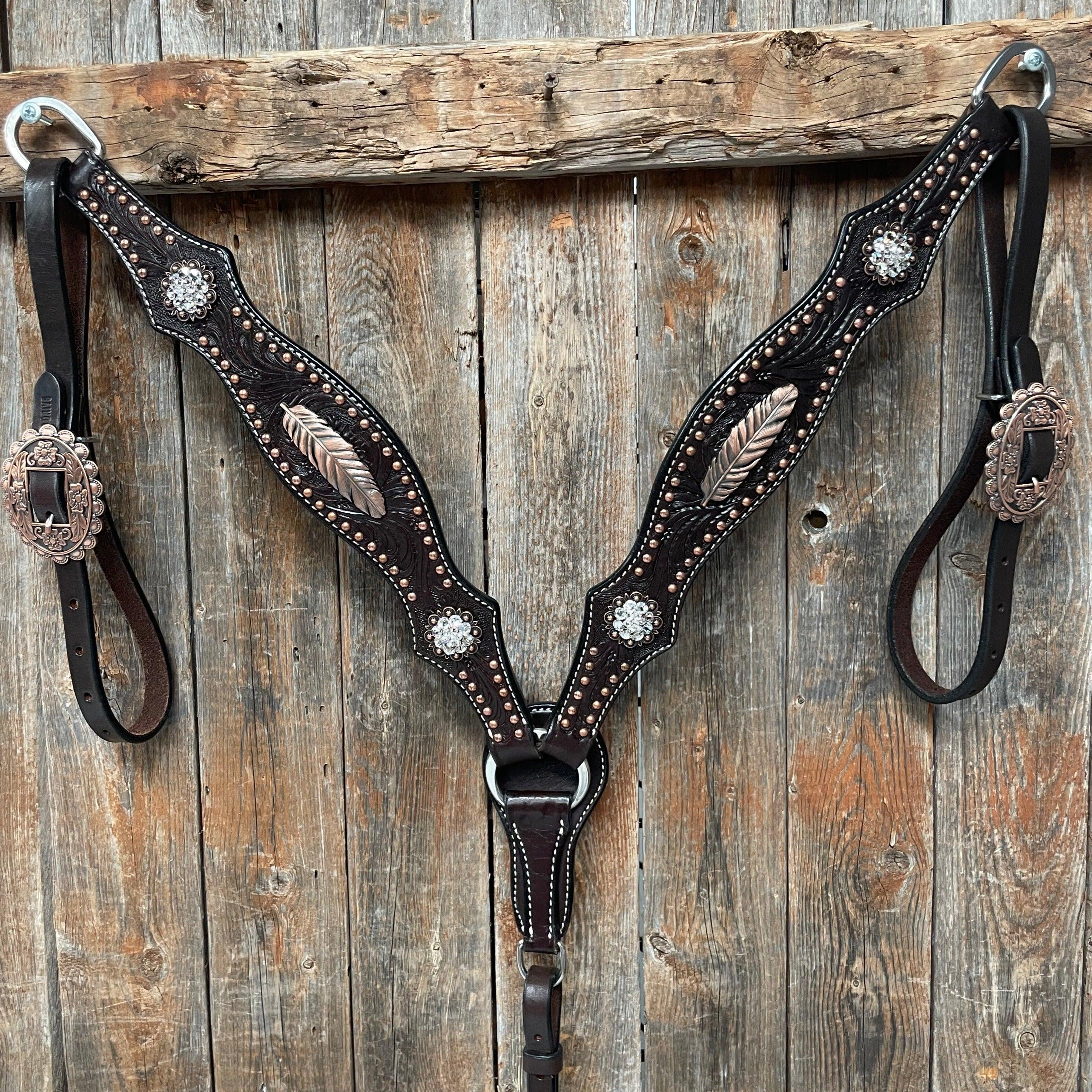 Dark Oil Floral Copper Dot Clear Browband / One Ear / Breastcollar Buckstitch #BBBC486 - RODEO DRIVE