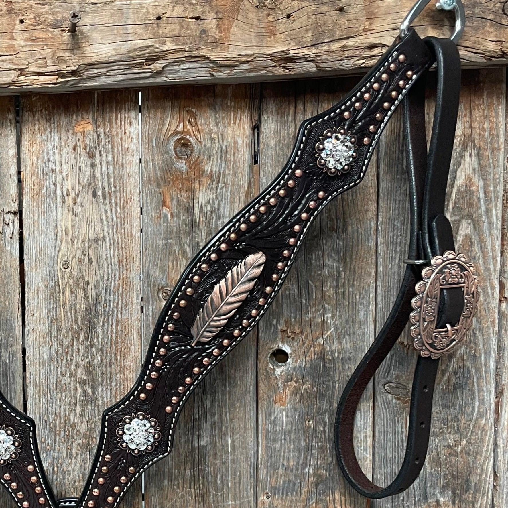 Dark Oil Floral Copper Dot Clear Browband / One Ear / Breastcollar Buckstitch #BBBC486 - RODEO DRIVE