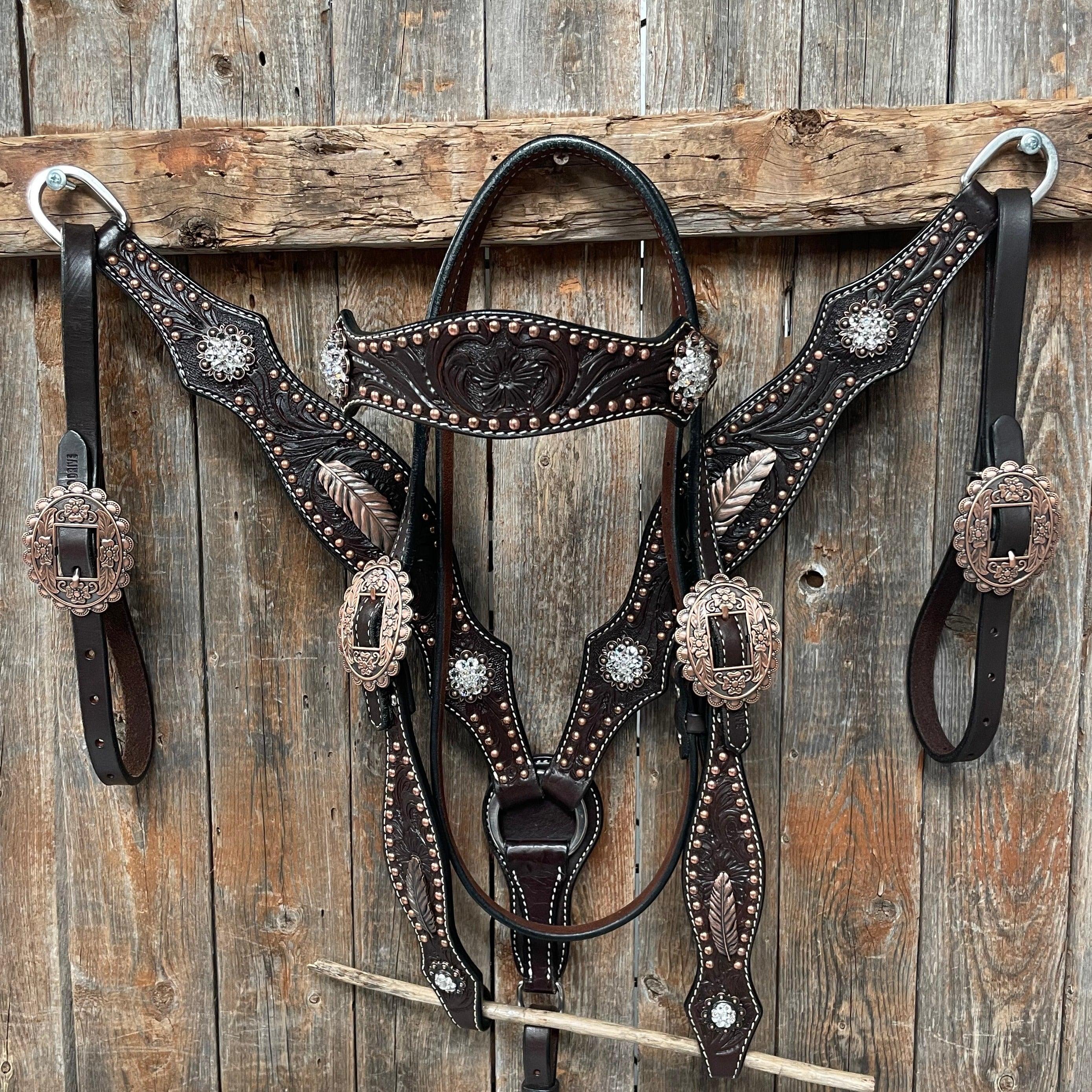 Dark Oil Floral Copper Dot Clear Browband / One Ear / Breastcollar Buckstitch #BBBC486 - RODEO DRIVE