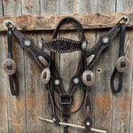 Dark Oil Floral Copper Dot Clear Browband / One Ear / Breastcollar Buckstitch #BBBC486 - RODEO DRIVE