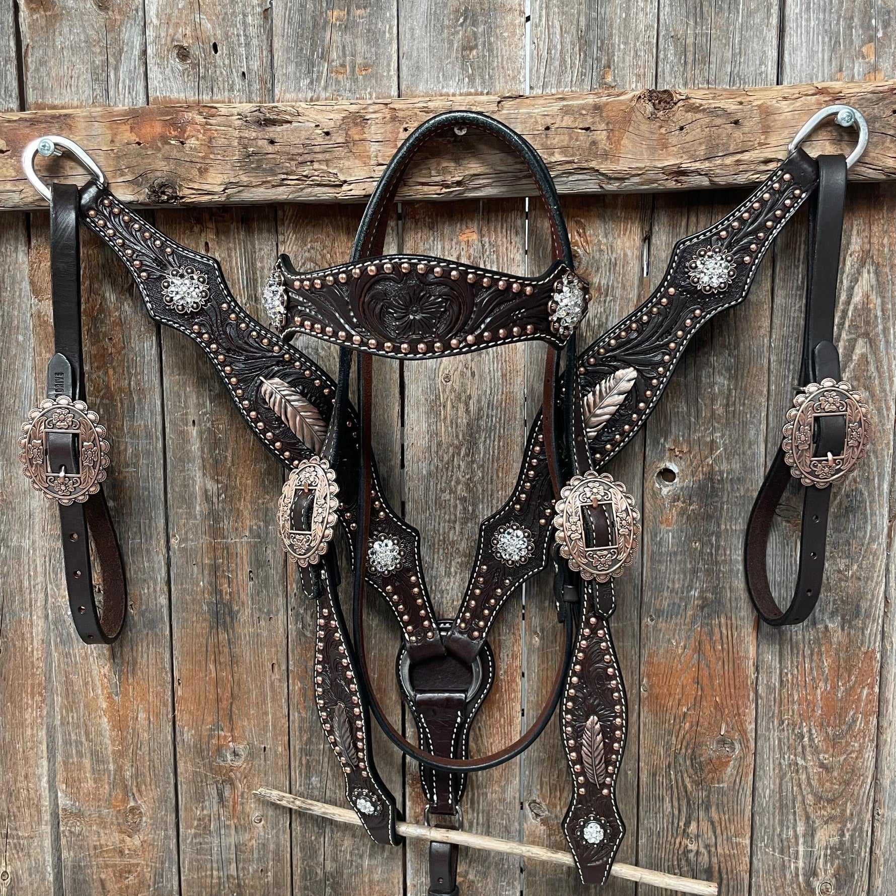 Dark Oil Floral Copper Dot Clear Browband / One Ear / Breastcollar Buckstitch #BBBC486 - RODEO DRIVE