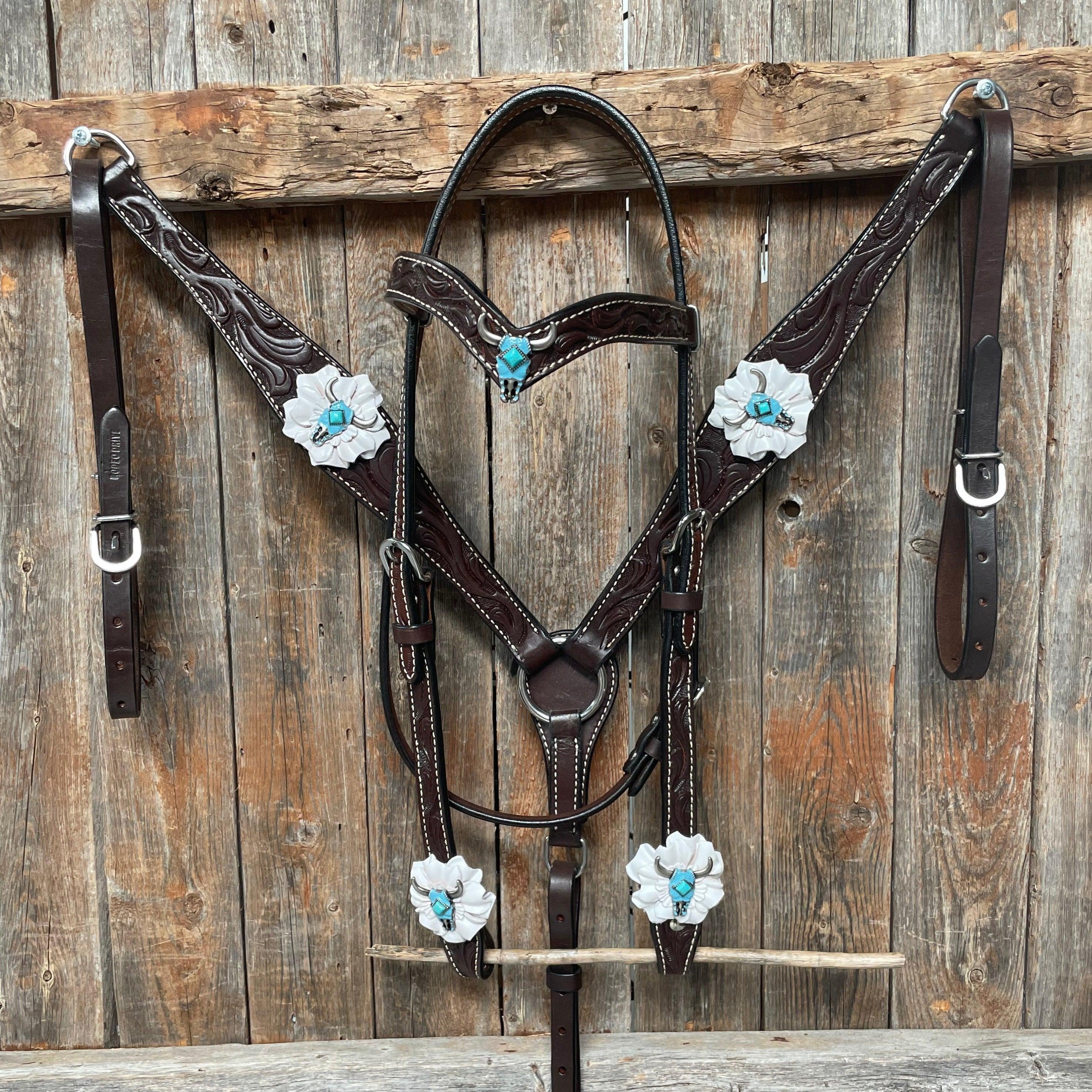 Dark Oil Steer Head Browband Tack Set #BBBC490 - RODEO DRIVE