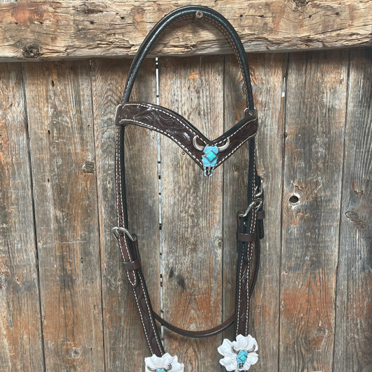 Dark Oil Steer Head Browband Tack Set #BBBC490 - RODEO DRIVE