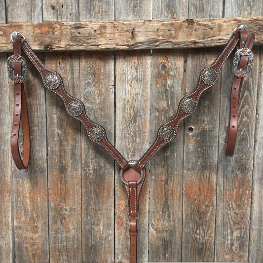 Medium Oil Basketweave Flower and Cactus Browband/One Ear Tack Set #BBBC491 - RODEO DRIVE