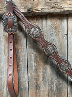 Medium Oil Basketweave Flower and Cactus Browband/One Ear Tack Set #BBBC491 - RODEO DRIVE