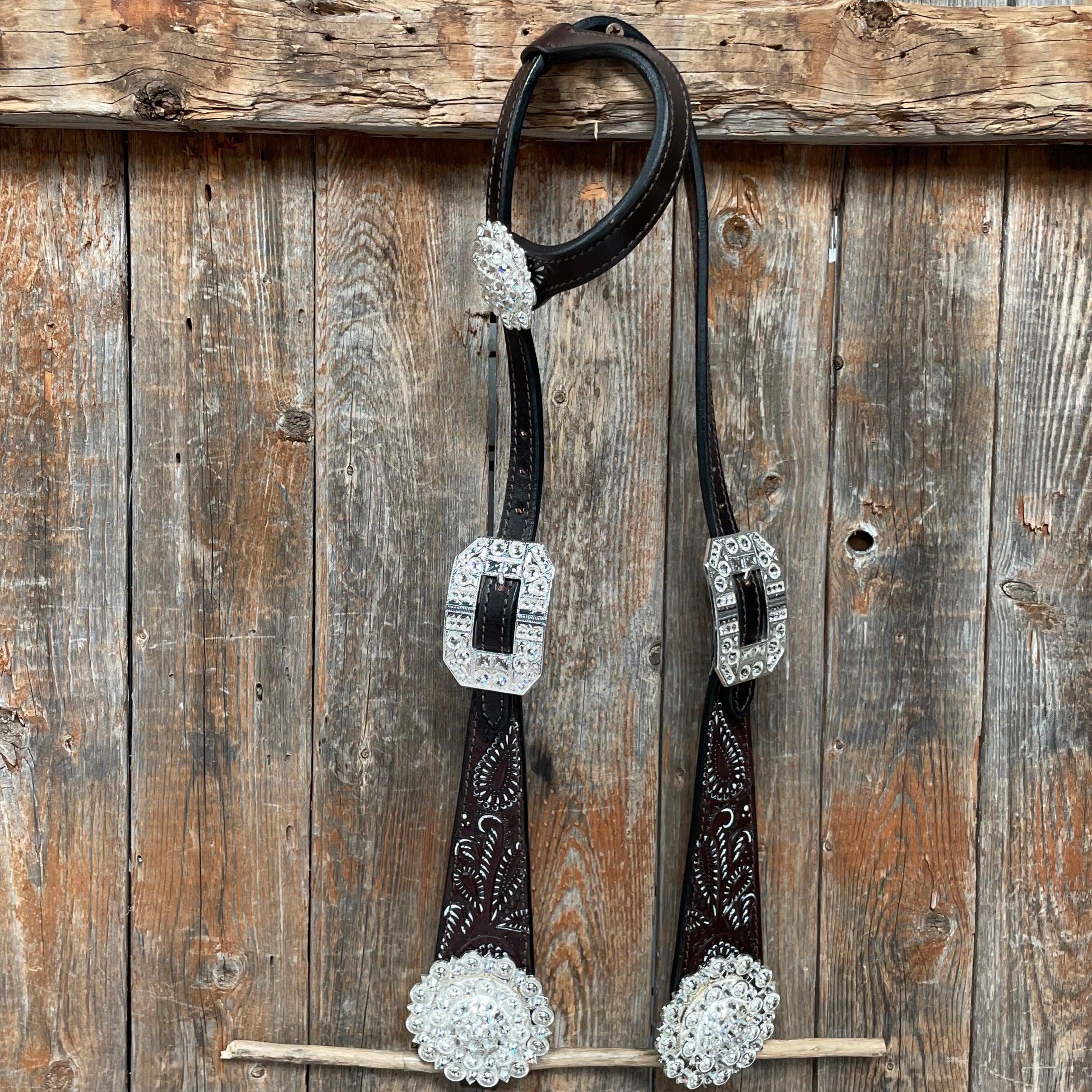 Paisley White Bright Silver Browband/One Ear Tack Set #BBBC496 - RODEO DRIVE