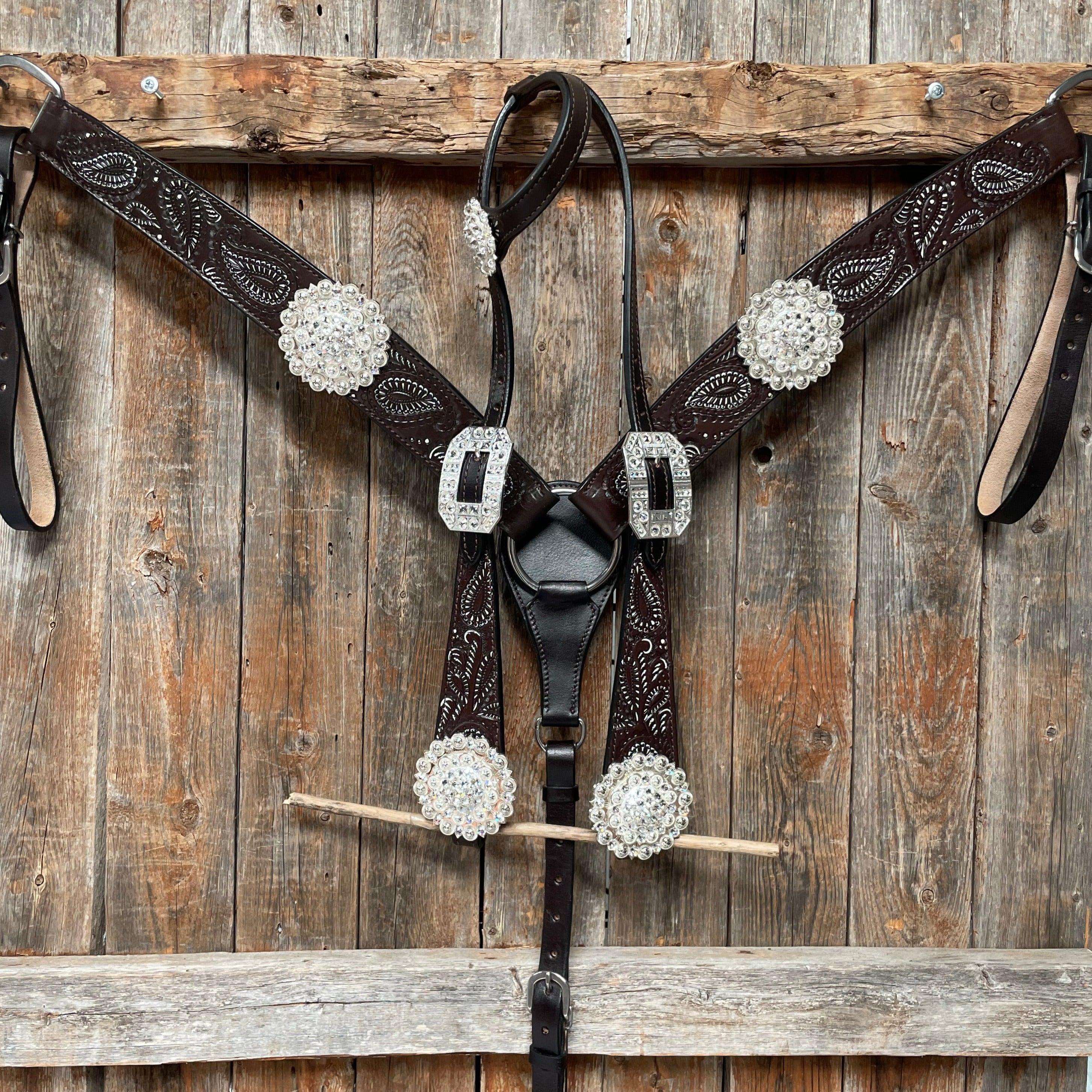 Paisley White Bright Silver Browband/One Ear Tack Set #BBBC496 - RODEO DRIVE