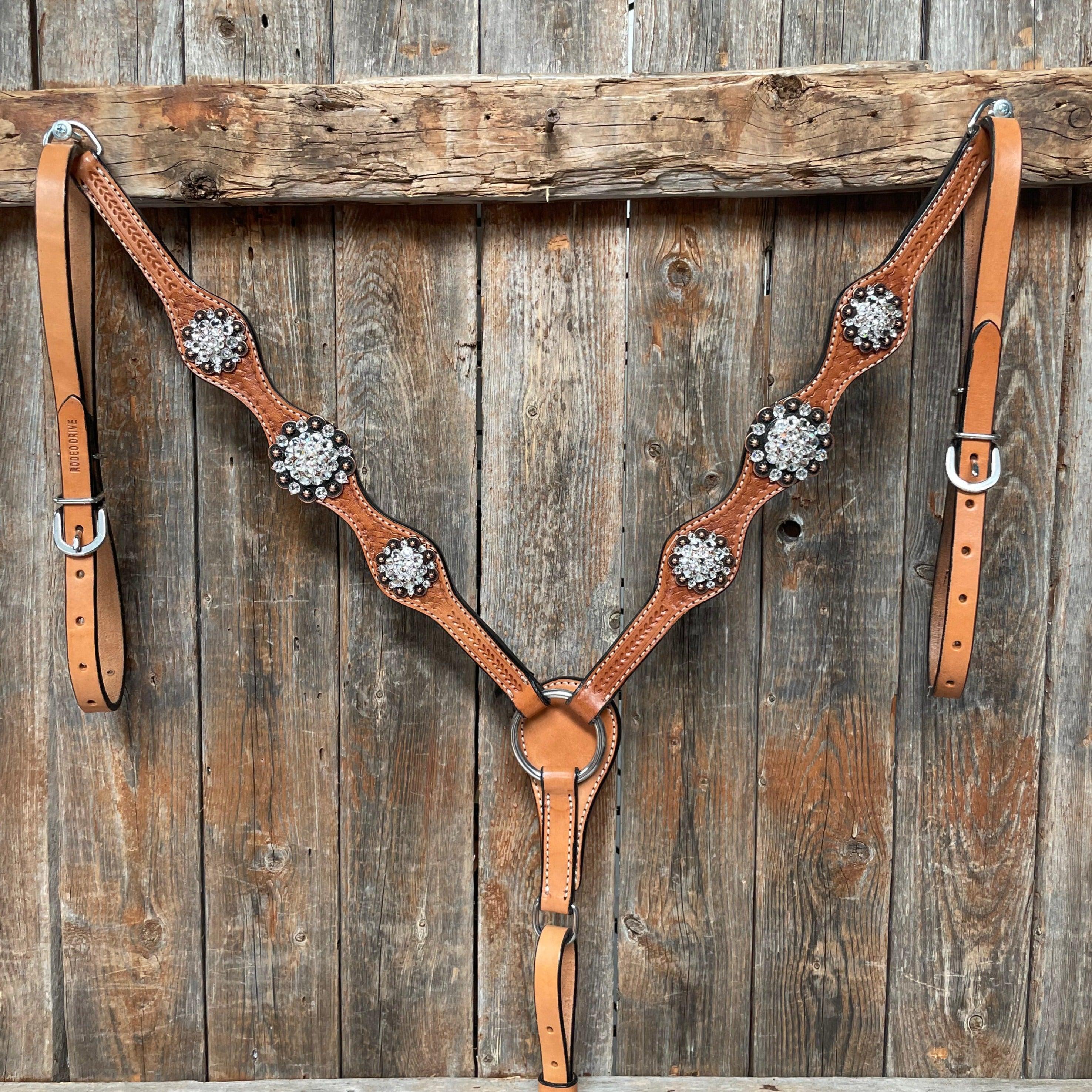 Light Oil Basketweave Clear Browband/One Ear Tack Set #BBBC497 - RODEO DRIVE