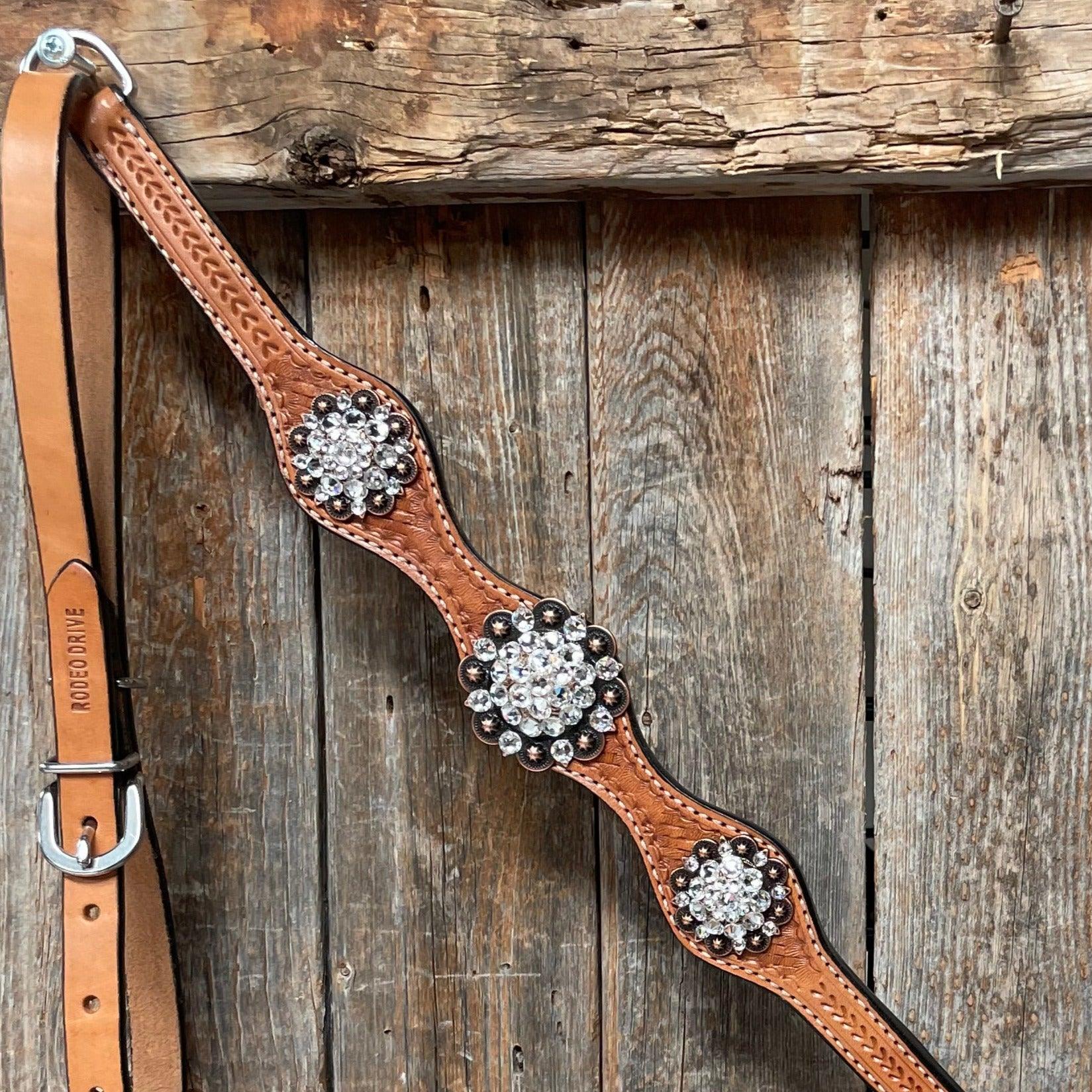 Light Oil Basketweave Clear Browband/One Ear Tack Set #BBBC497 - RODEO DRIVE