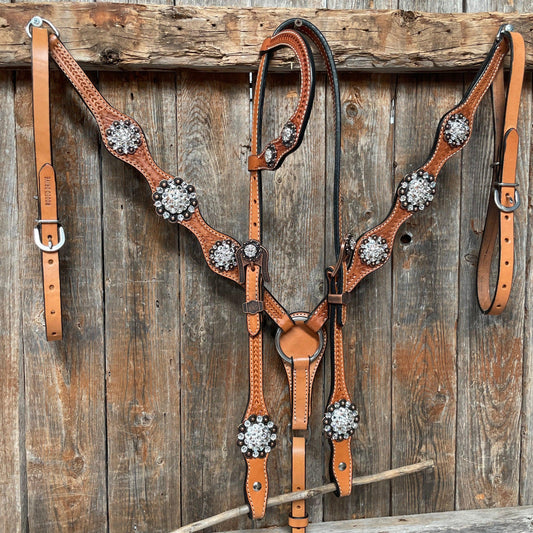 Light Oil Basketweave Clear Browband/One Ear Tack Set #BBBC497 - RODEO DRIVE