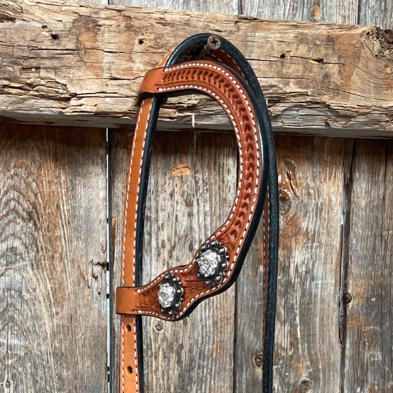 Light Oil Basketweave Clear Browband/One Ear Tack Set #BBBC497 - RODEO DRIVE