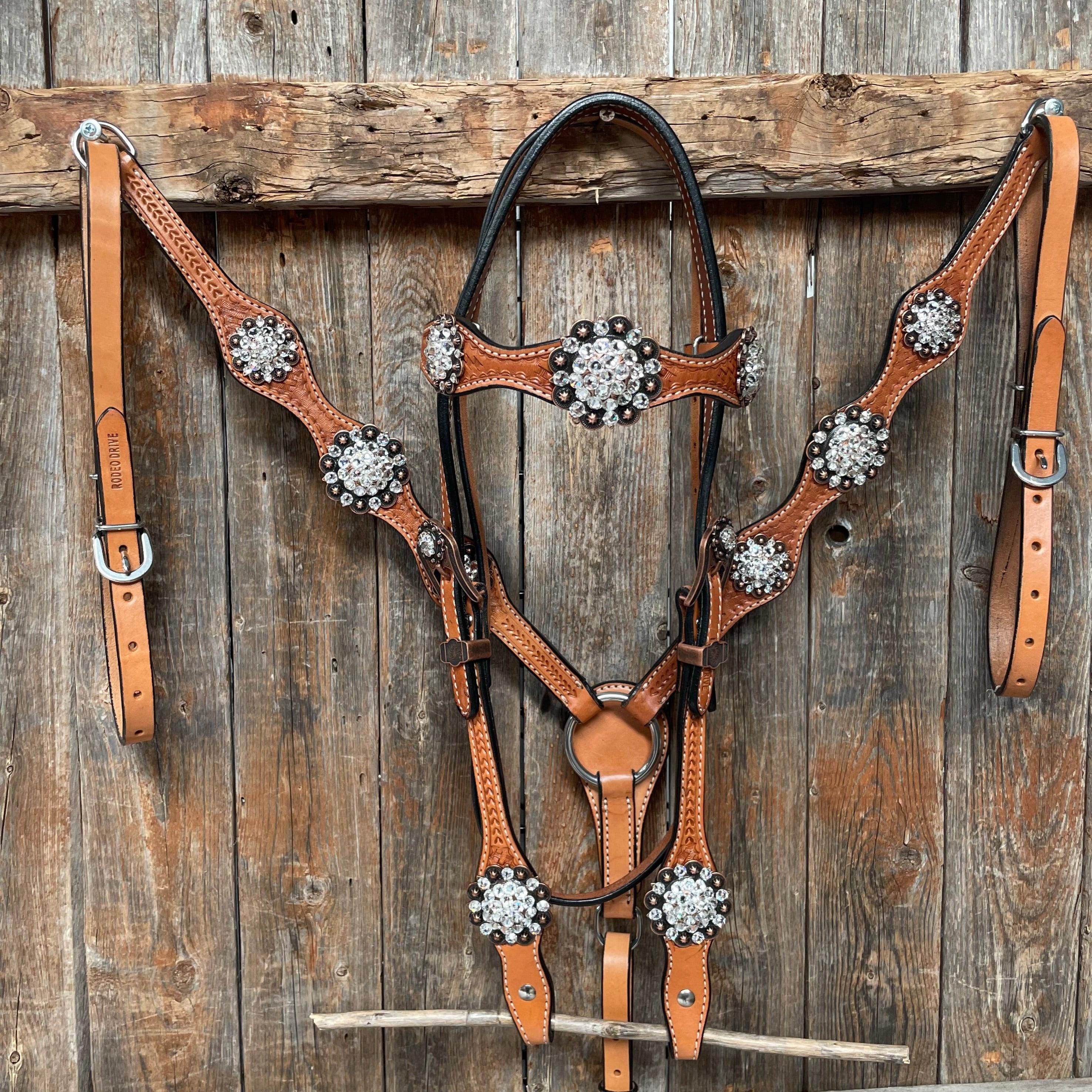 Light Oil Basketweave Clear Browband/One Ear Tack Set #BBBC497 - RODEO DRIVE
