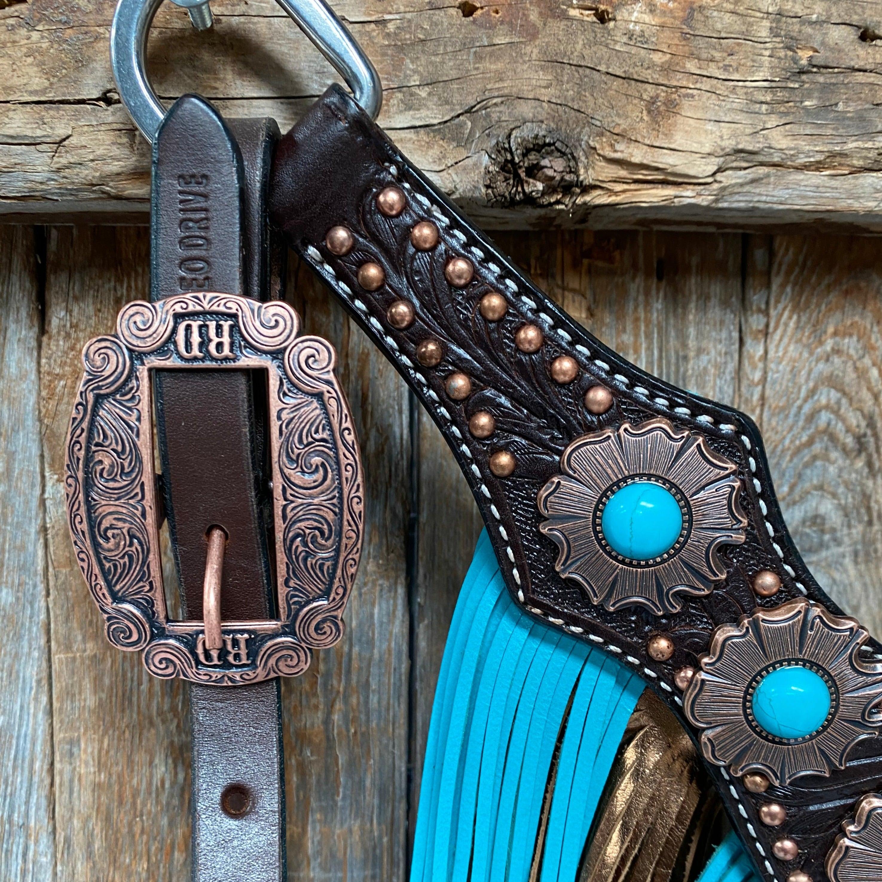 Dark Oil Copper Dot Turquoise Browband/One Ear Tack Set #BBBC498 - RODEO DRIVE