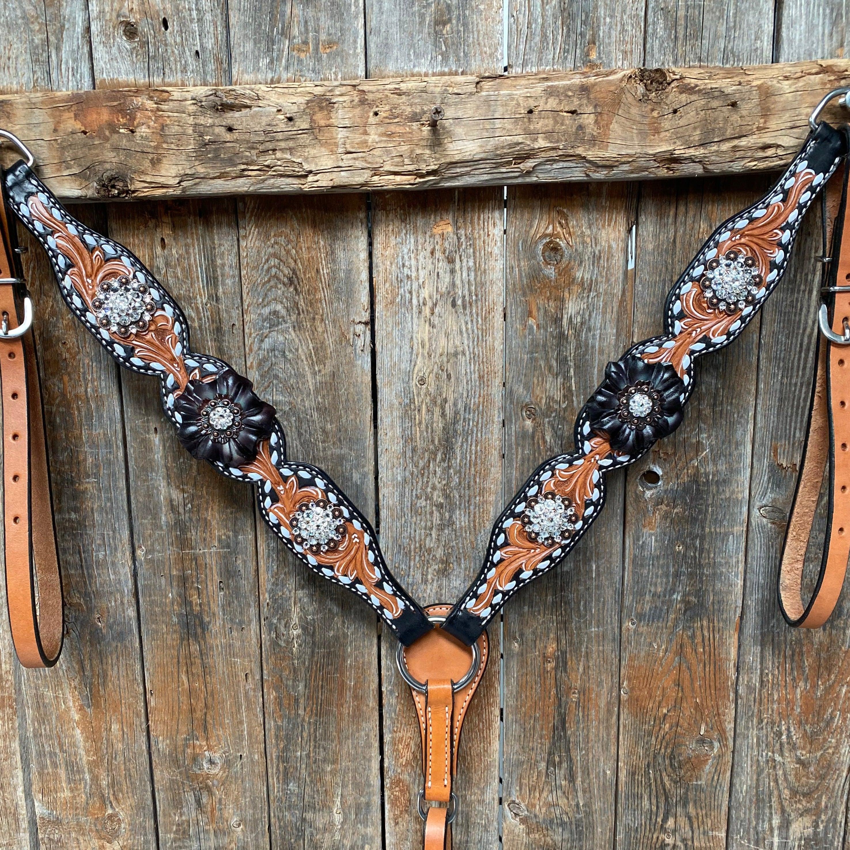 Classic Black and Clear Browband/One Ear Tack Set #BBBC499 - RODEO DRIVE
