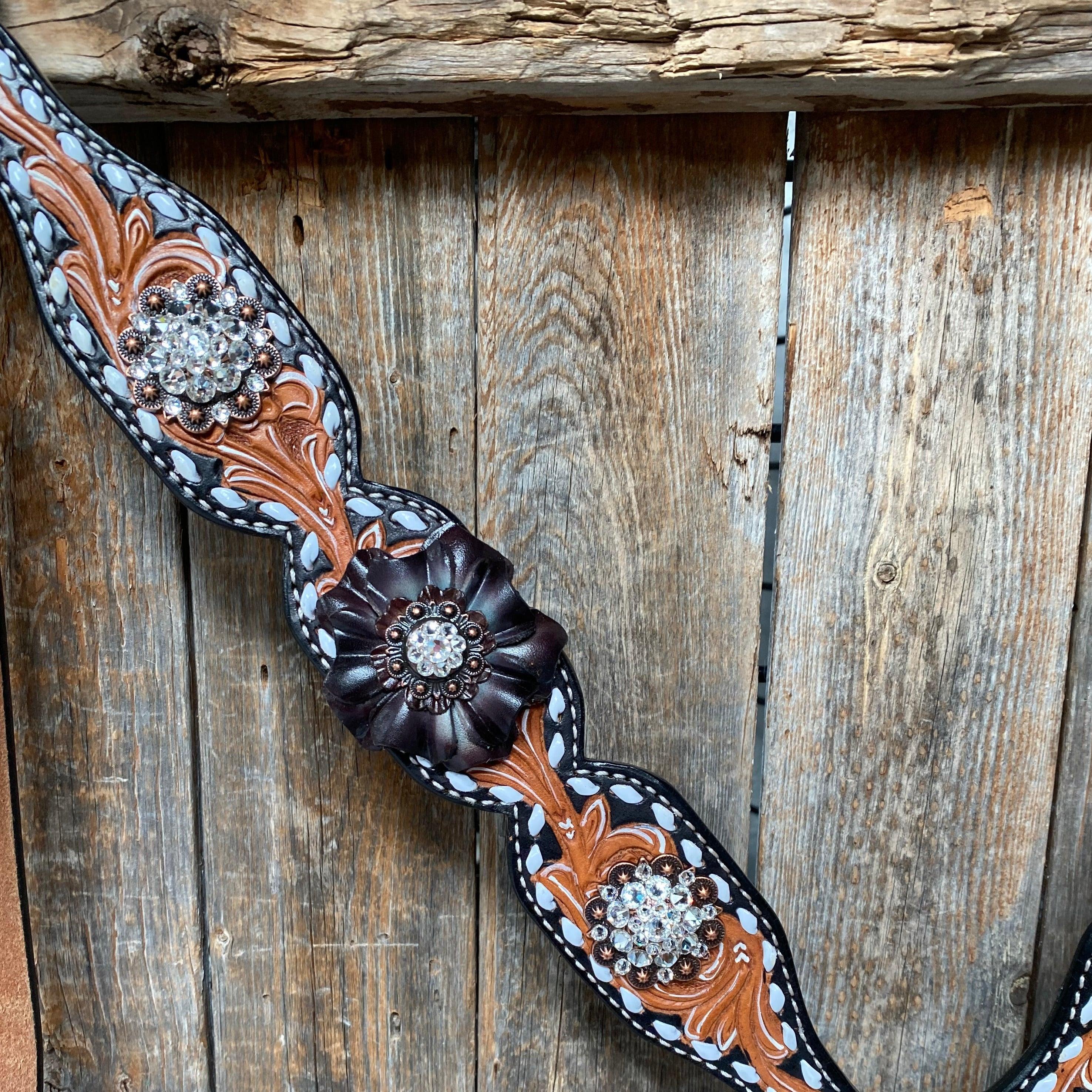 Classic Black and Clear Browband/One Ear Tack Set #BBBC499 - RODEO DRIVE