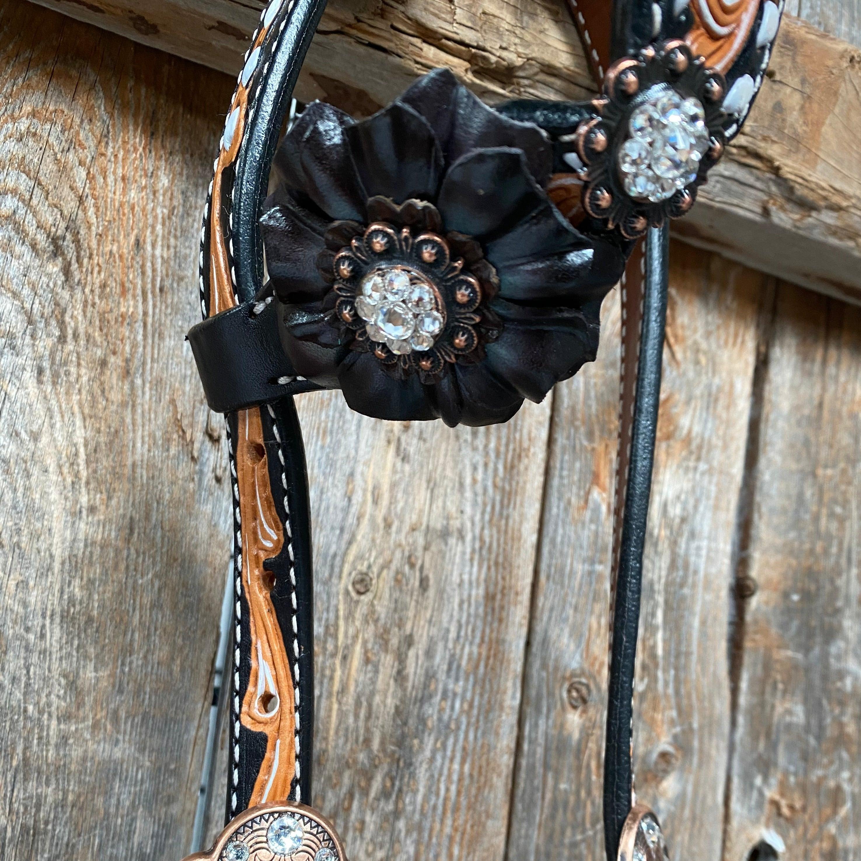Classic Black and Clear Browband/One Ear Tack Set #BBBC499 - RODEO DRIVE